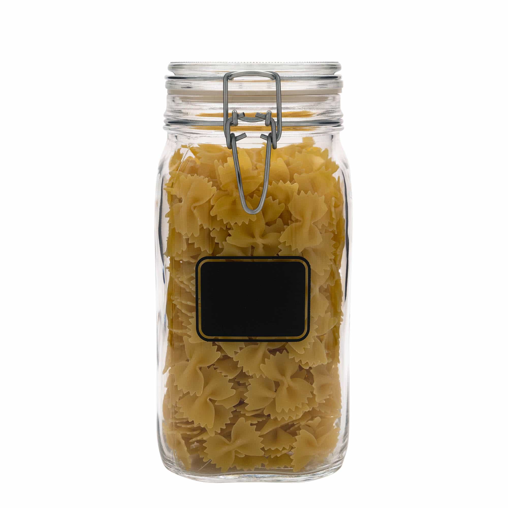 1.500 ml frasco com fecho de alavanca 'Fido', motivo: campo para etiqueta, quadrado, abertura: fecho de alavanca