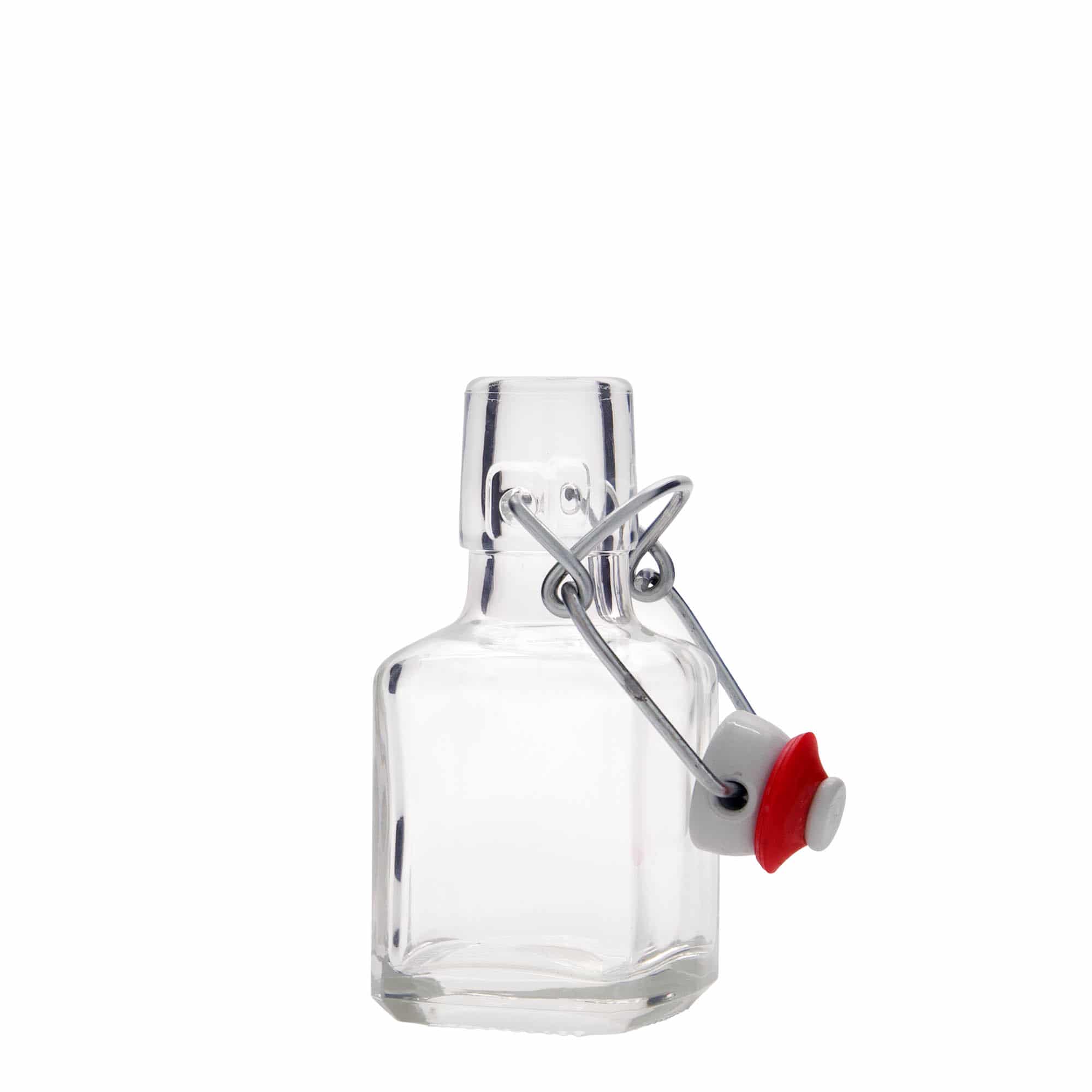 Frasco de vidro de 100 ml 'Kubica', quadrado, boca: fecho de mola Frasco de vidro de 100 ml 'Kubica', quadrado, boca: fecho de mola