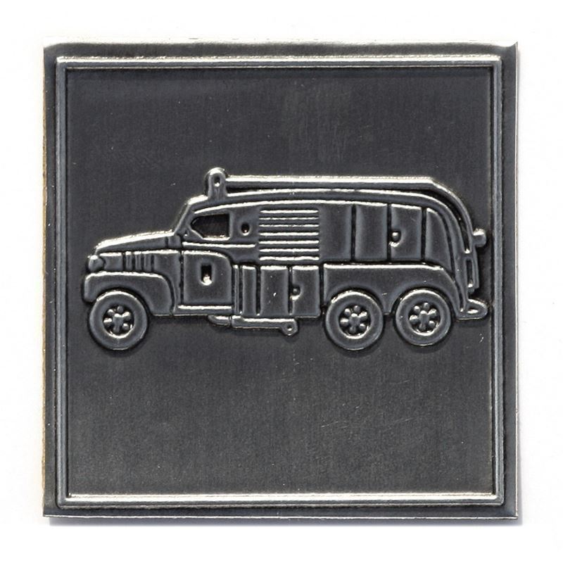 Etiqueta de estanho 'Carro de bombeiros', quadrada, metal, prata Etiqueta de estanho 'Carro de bombeiros', quadrada, metal, prata