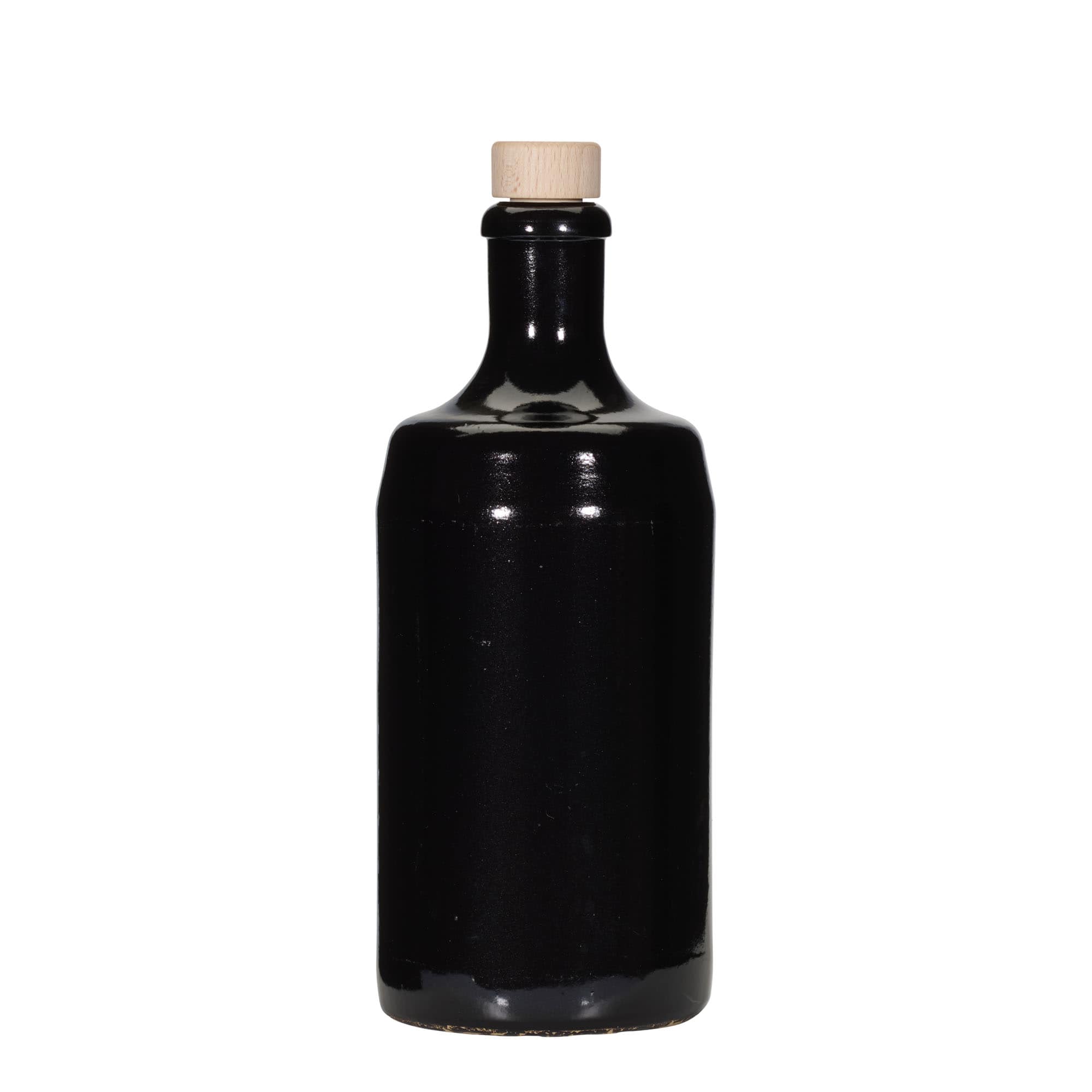 Jarro de barro 700 ml 'Calvados, grés, preto, Boca: Cortiça