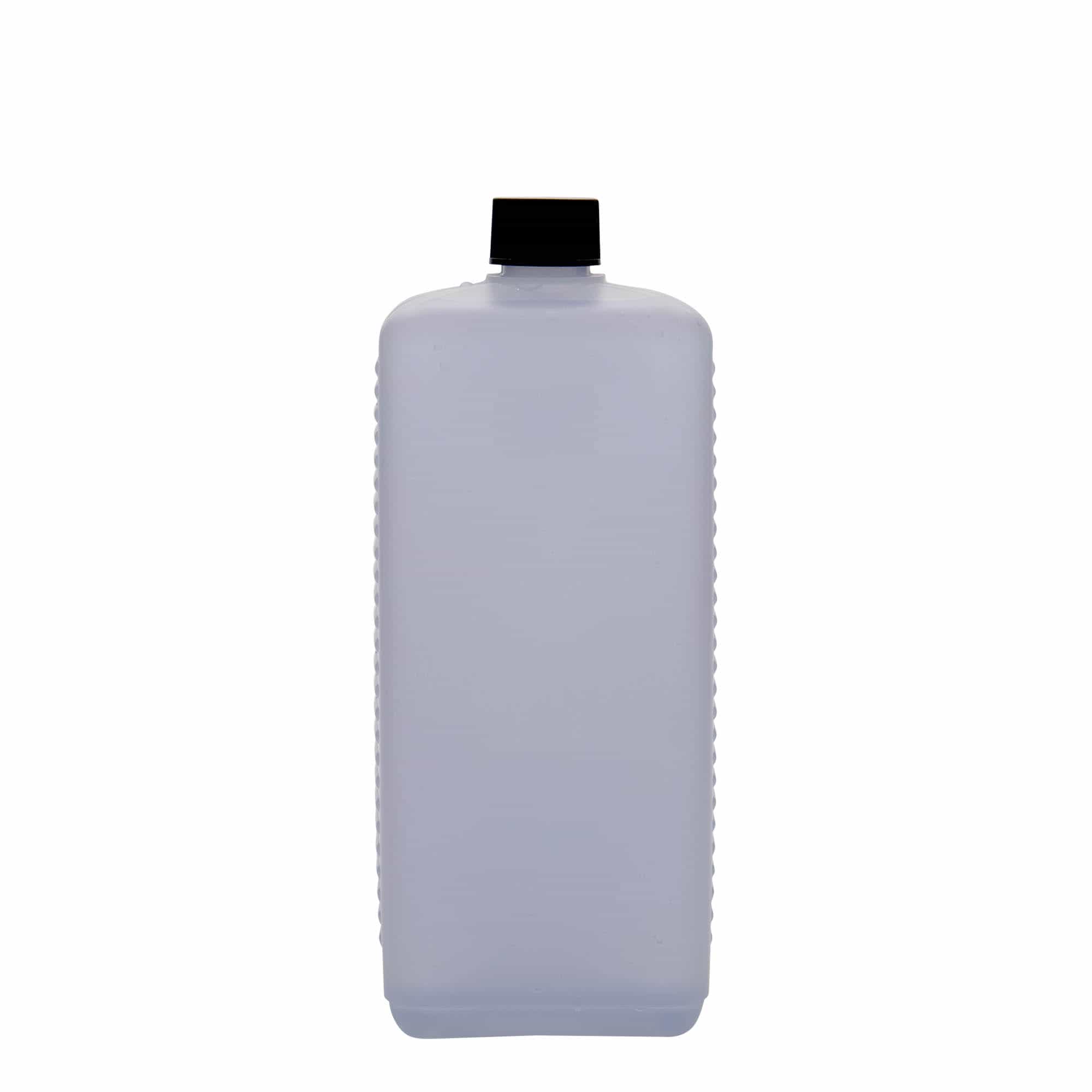 1000 ml Garrafa Bidão, retangular, plástico PEAD, transparente, boca: DIN 25 EPE