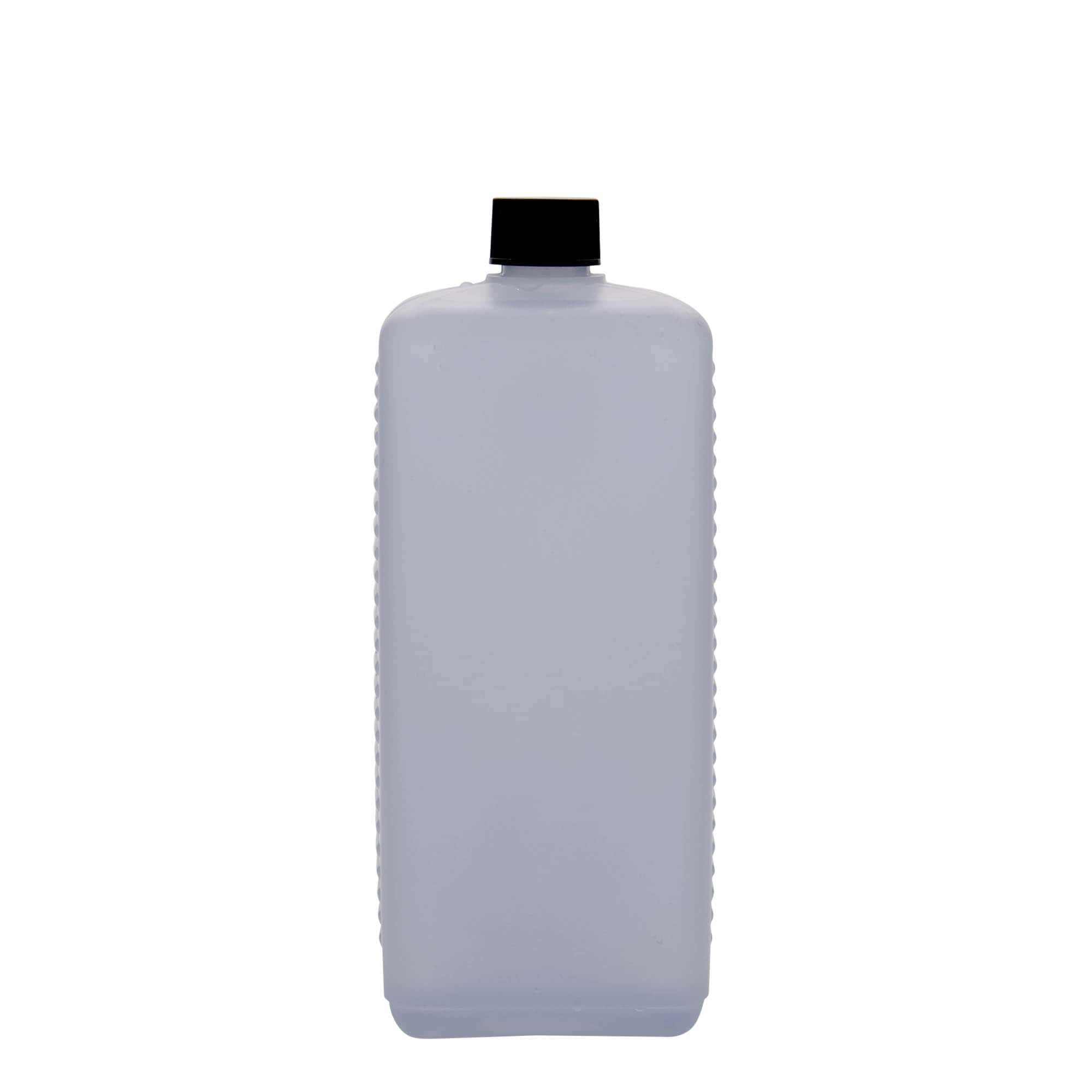 1.000 ml garrafa de bidão, retangular, plástico HDPE, natural, bocal: DIN 25 EPE