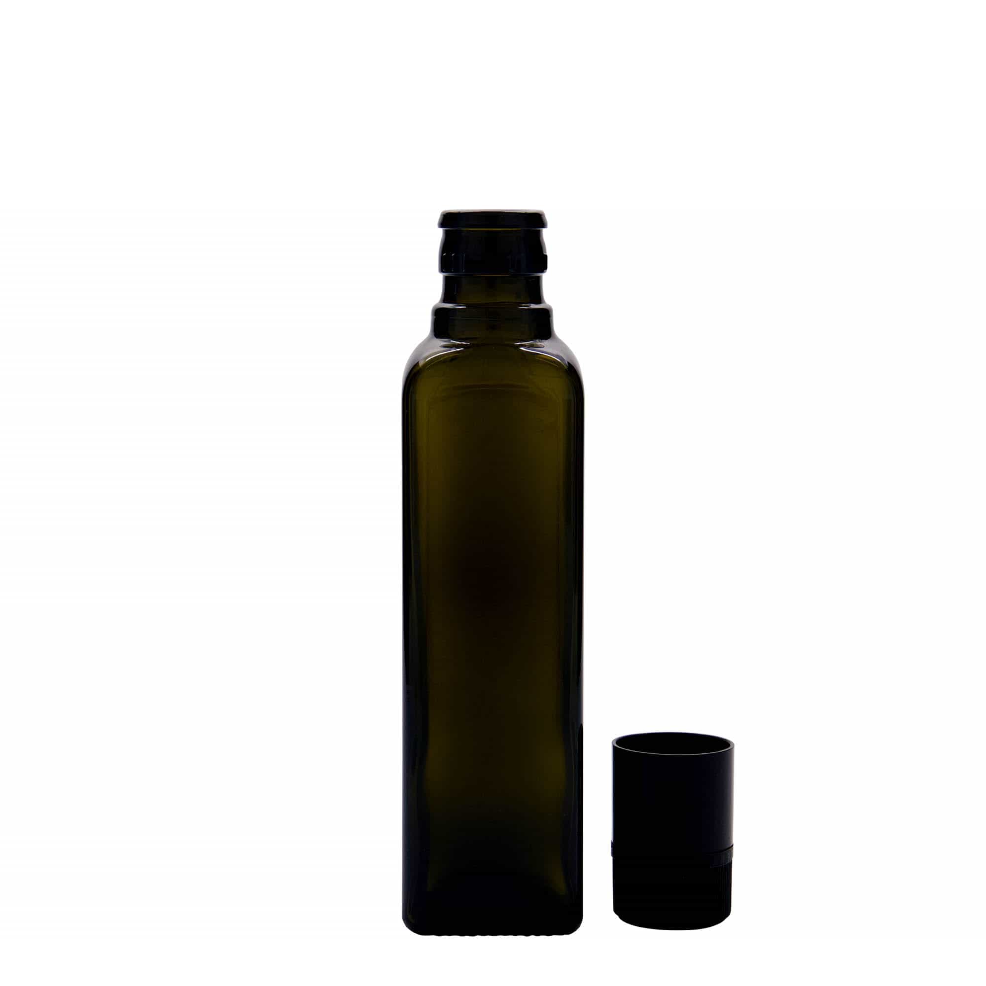 Frasco de vinagre/óleo 'Quadra' 250 ml, vidro, quadrado, verde antigo, bocal: DOP