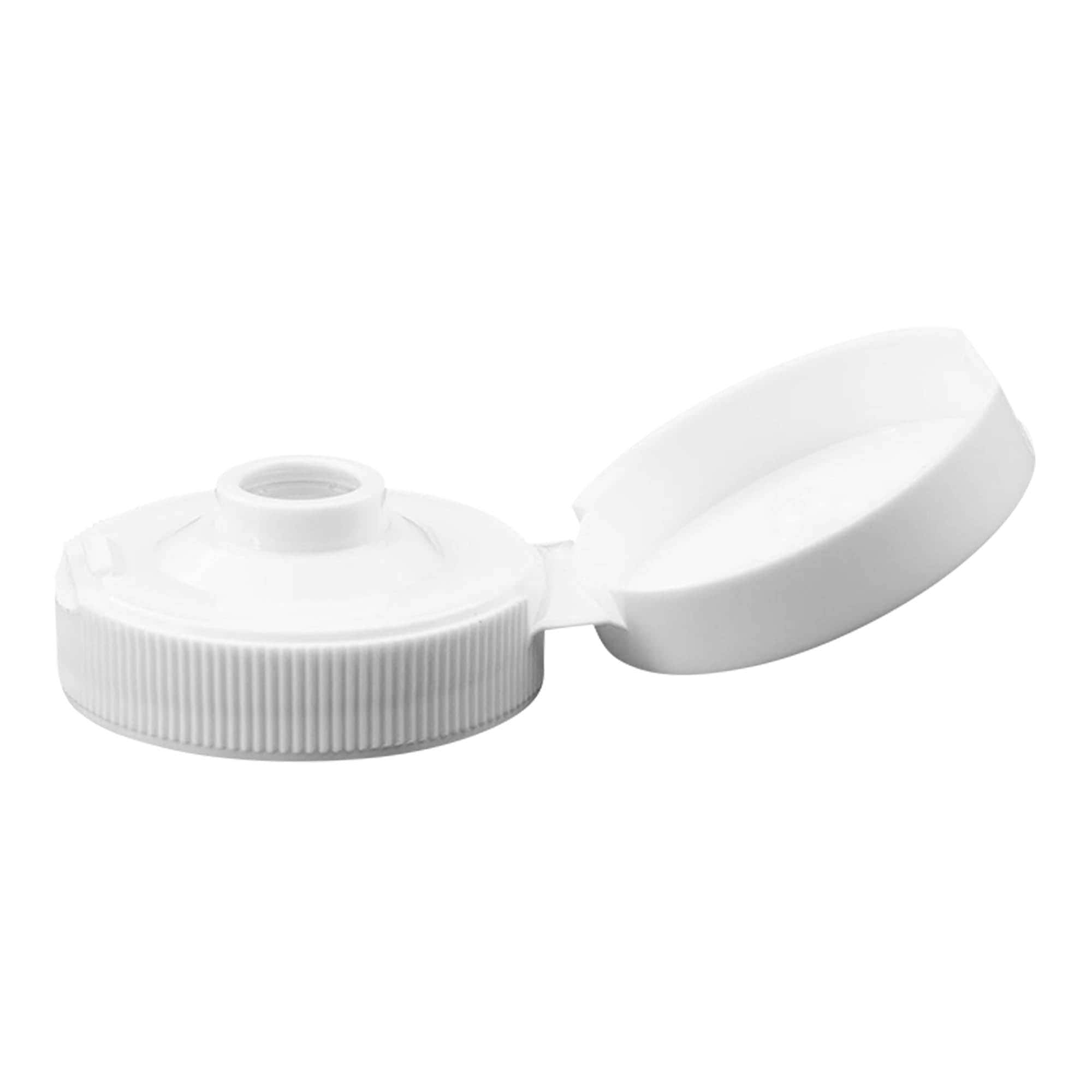 Tampa de rosca com dobradiça articulada, plástico PP, branca, para boca: 38/400