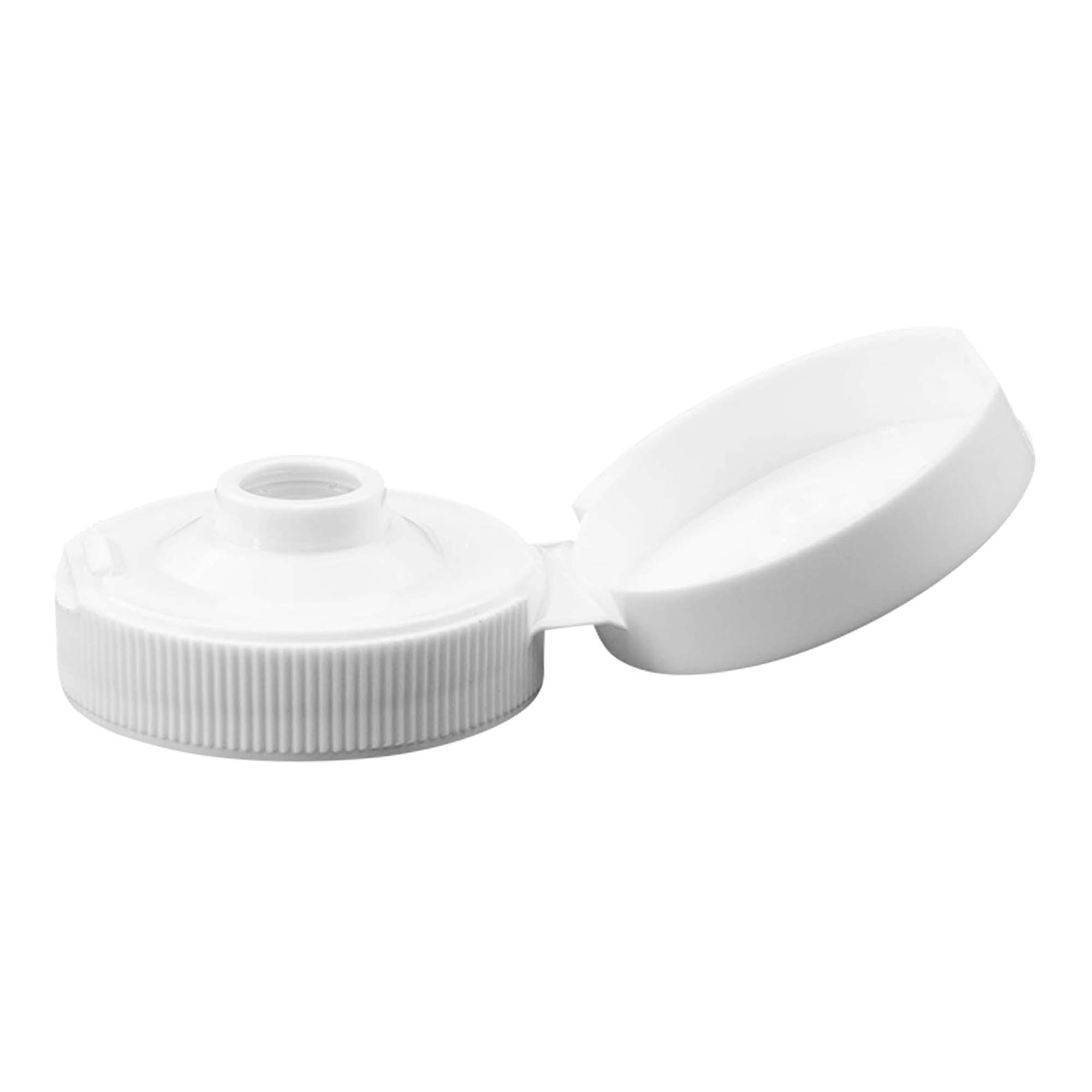 Tampa de rosca com dobradiça articulada, plástico PP, branca, para boca: 38/400 Tampa de rosca com dobradiça articulada, plástico PP, branca, para boca: 38/400
