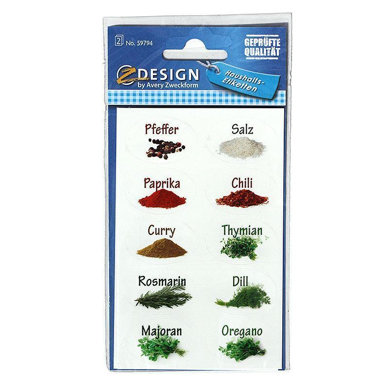 Zweckform Etiquetas 'Especiarias', ovais, papel, multicoloridas Zweckform Etiquetas 'Especiarias', ovais, papel, multicoloridas