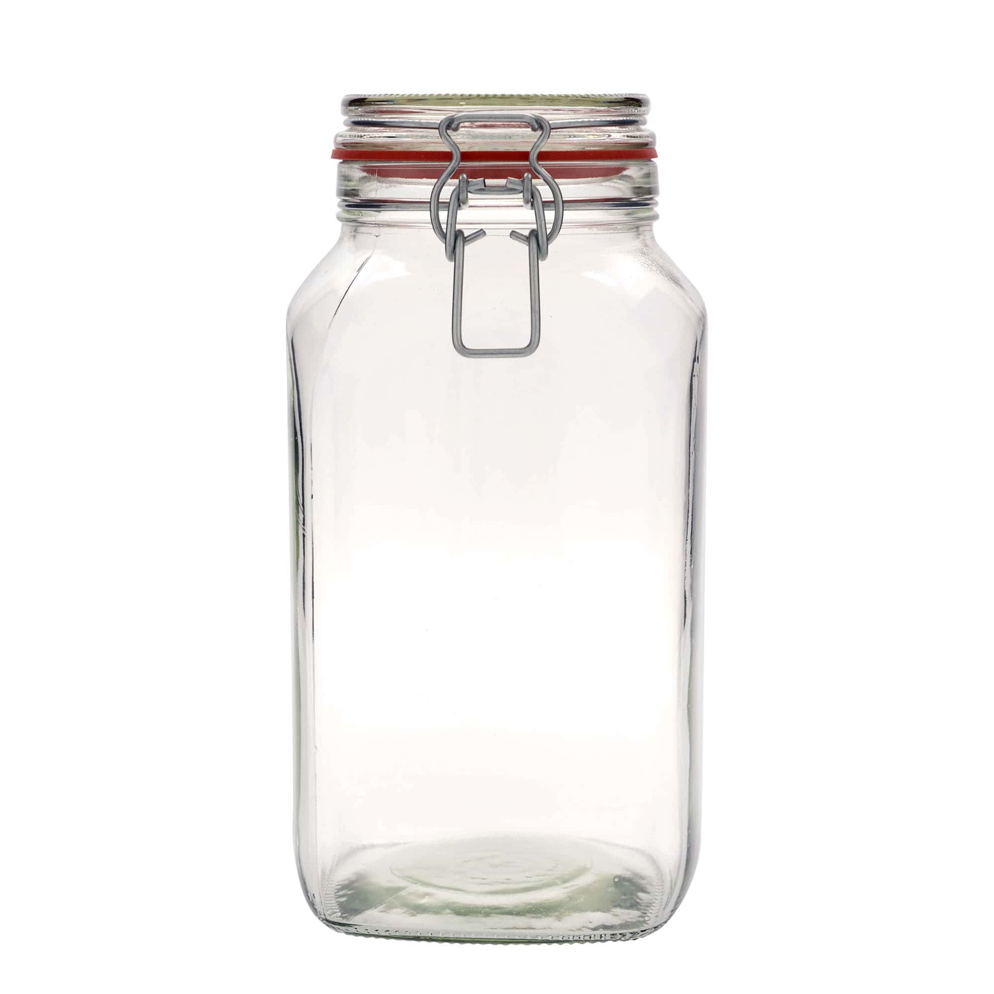 Frasco de vidro com fecho de arame 2.590 ml, quadrado, boca: fecho de arame