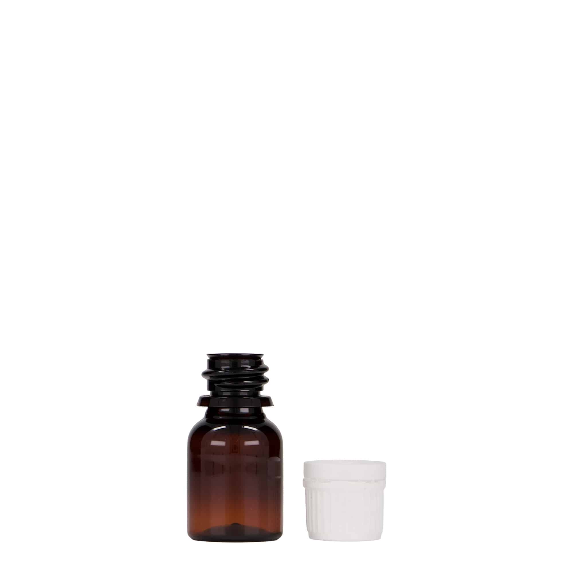 10 ml Frasco de medicamentos PET 'Easy Living', castanho, plástico, boca: DIN 18