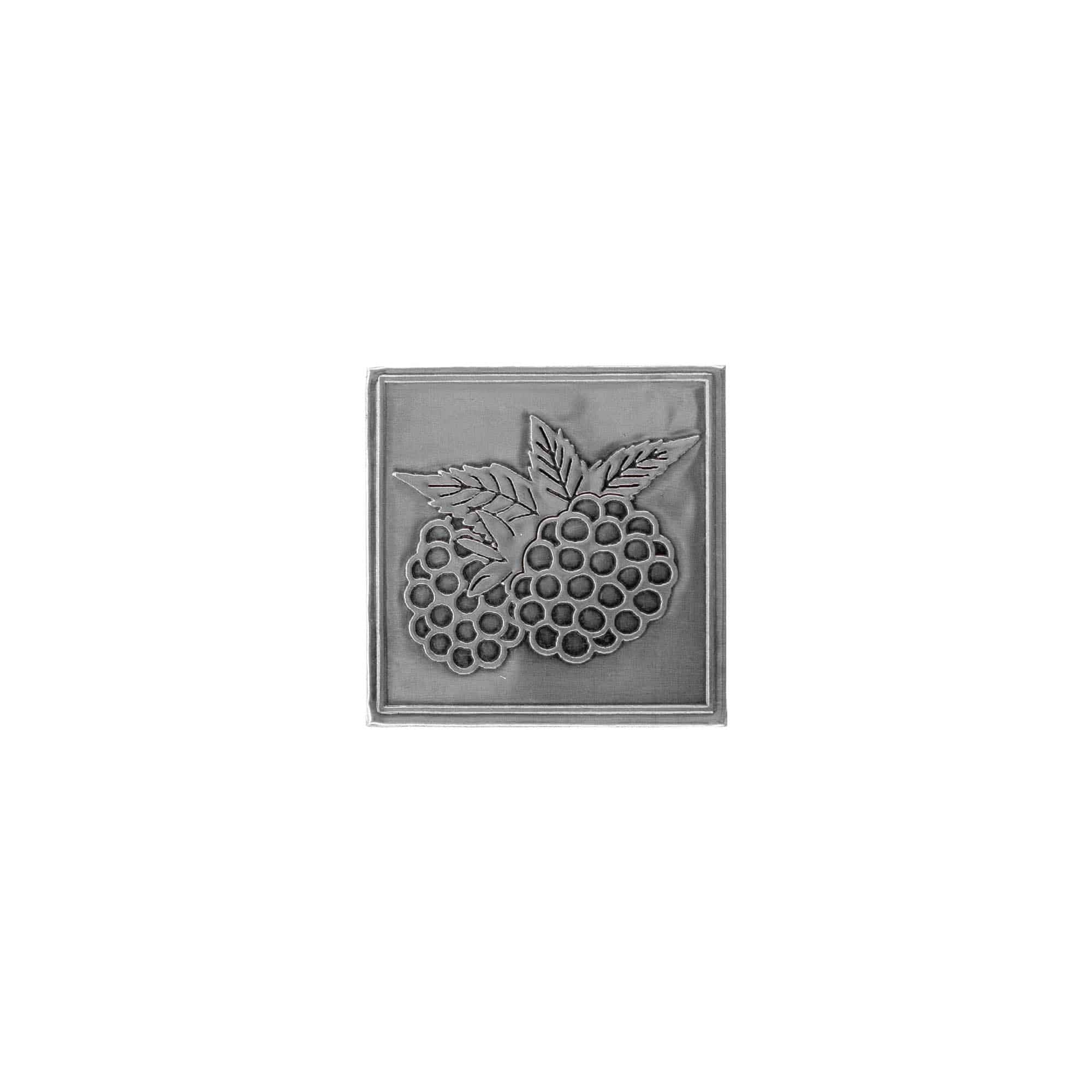 Etiqueta de estanho 'Amora', quadrada, metal, prateada