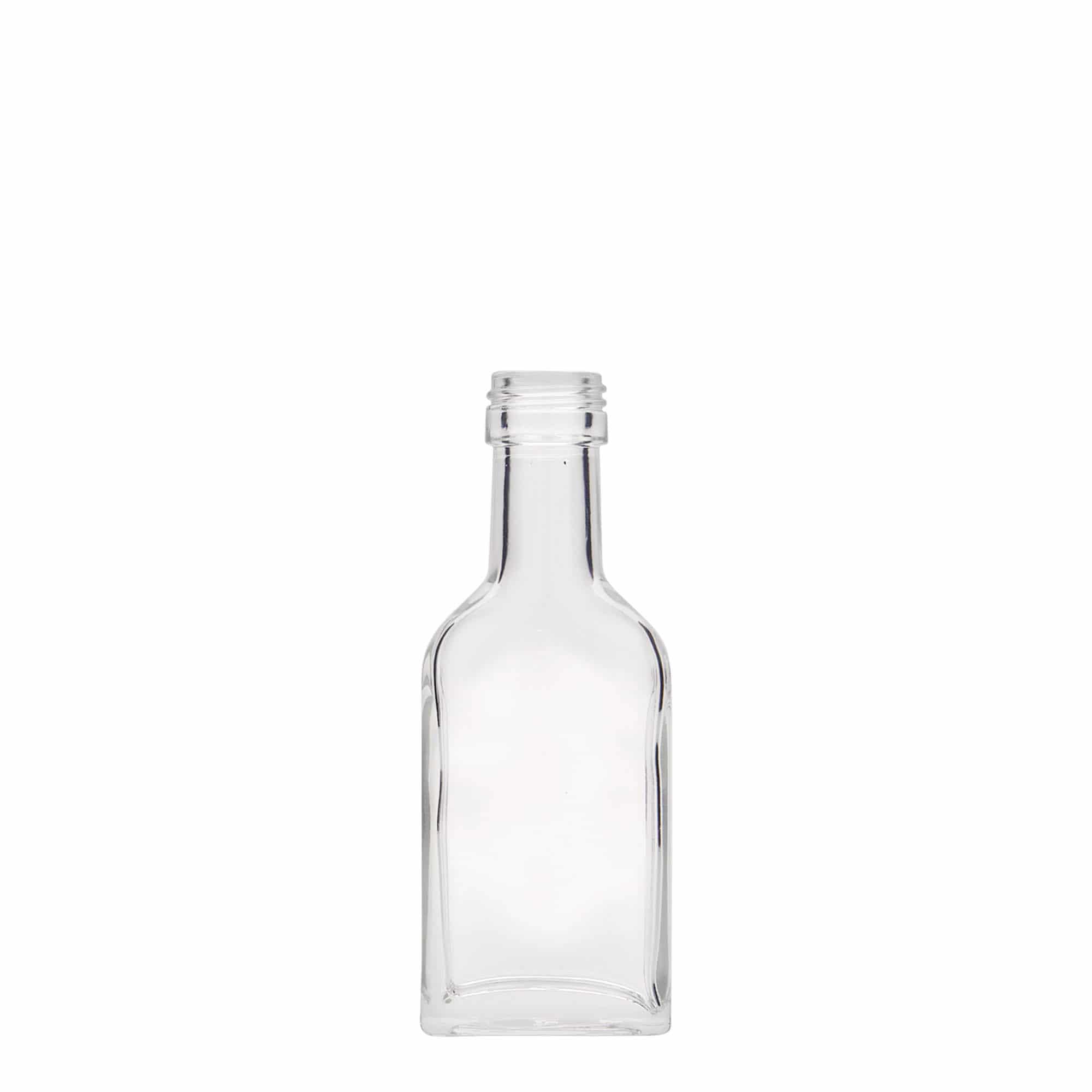 Frasco de bolso 40 ml pescoço longo, retangular, vidro, boca: PP 22