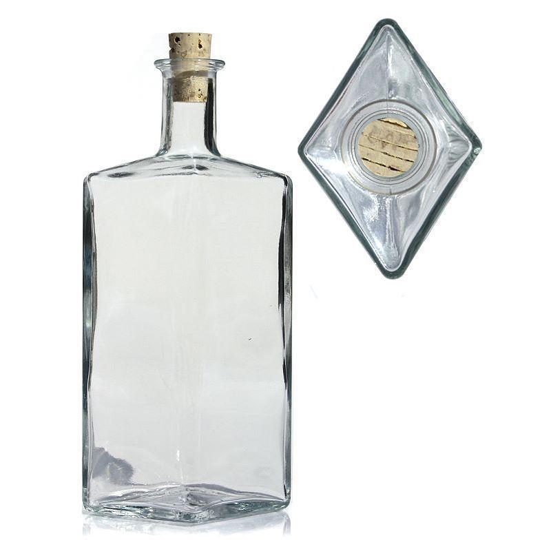 Garrafa de vidro de 500 ml 'Riva', em forma de losango, boca: cortiça Garrafa de vidro de 500 ml 'Riva', em forma de losango, boca: cortiça