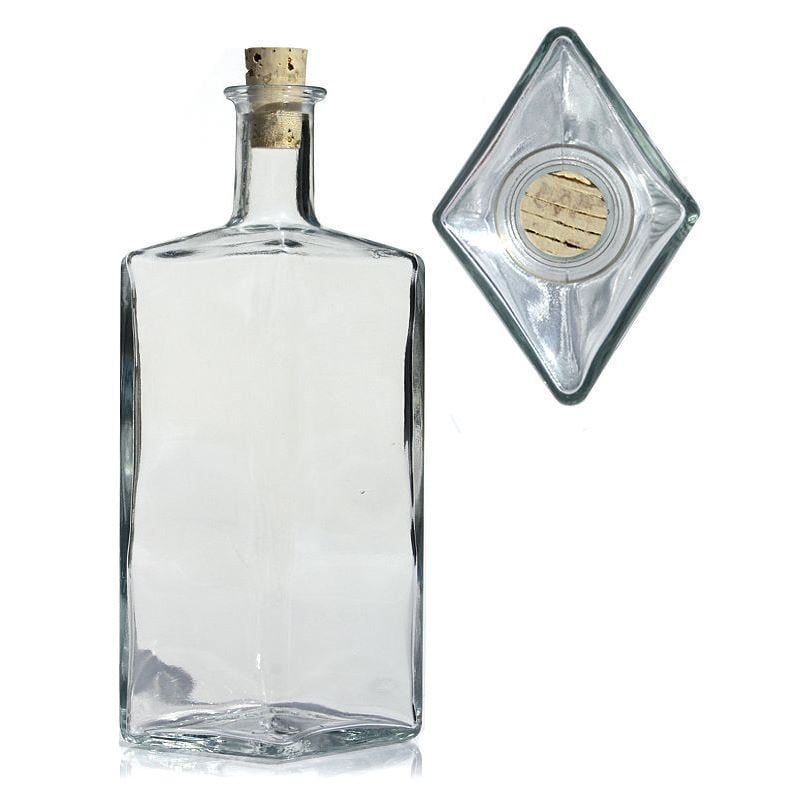 Garrafa de vidro de 500 ml 'Riva', em forma de losango, boca: cortiça