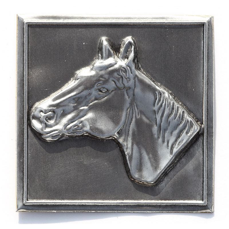 Etiqueta de estanho 'Cavalo', quadrada, metal, prata Etiqueta de estanho 'Cavalo', quadrada, metal, prata