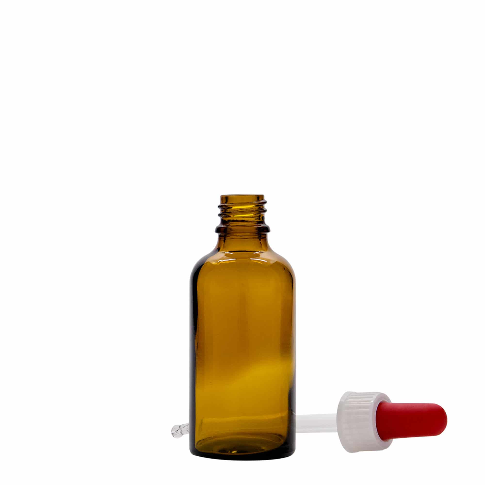 Frasco conta-gotas de 50 ml para medicamentos, vidro, castanho-avermelhado, boca: DIN 18
