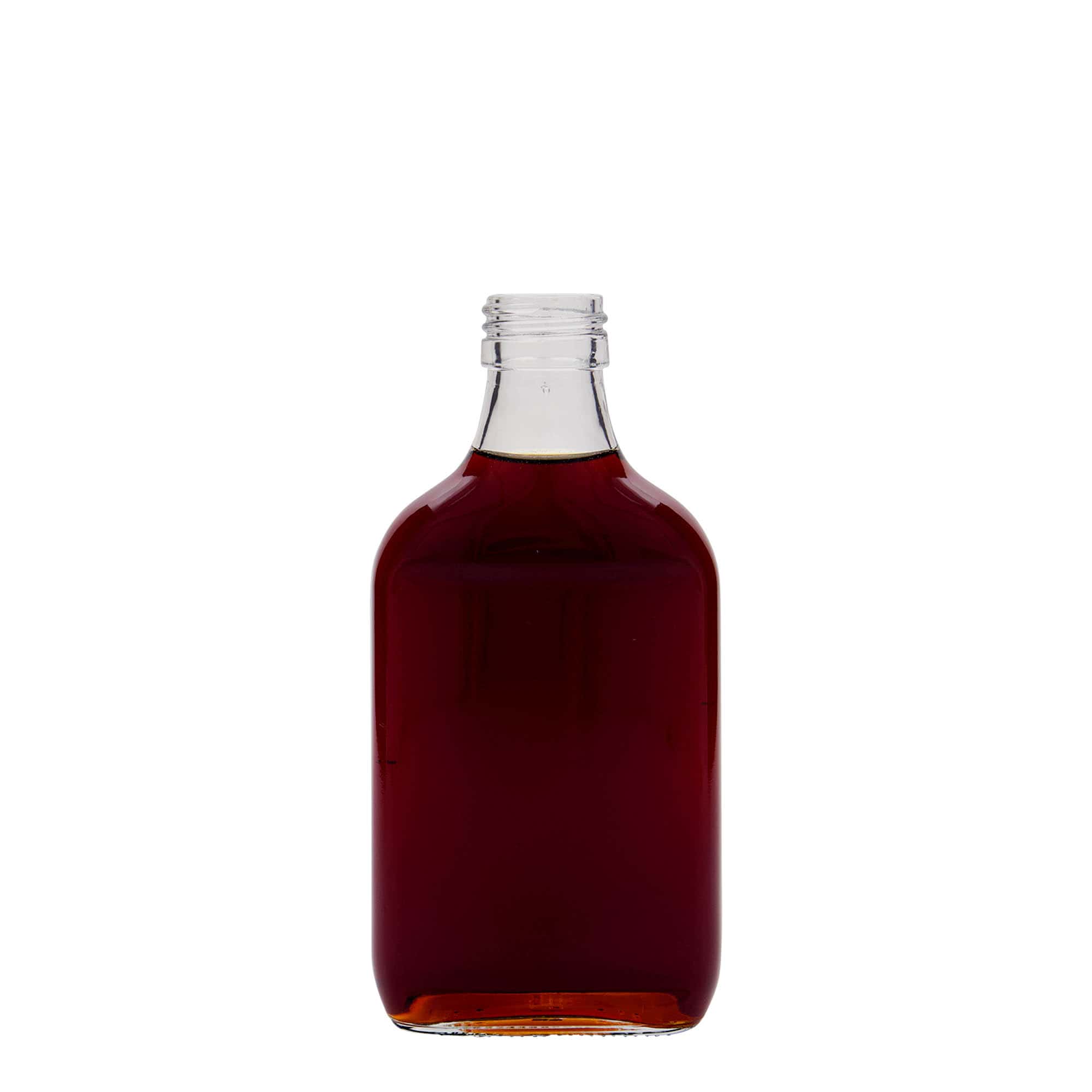 Frasco de bolso de 200 ml, retangular, vidro, boca: PP 28