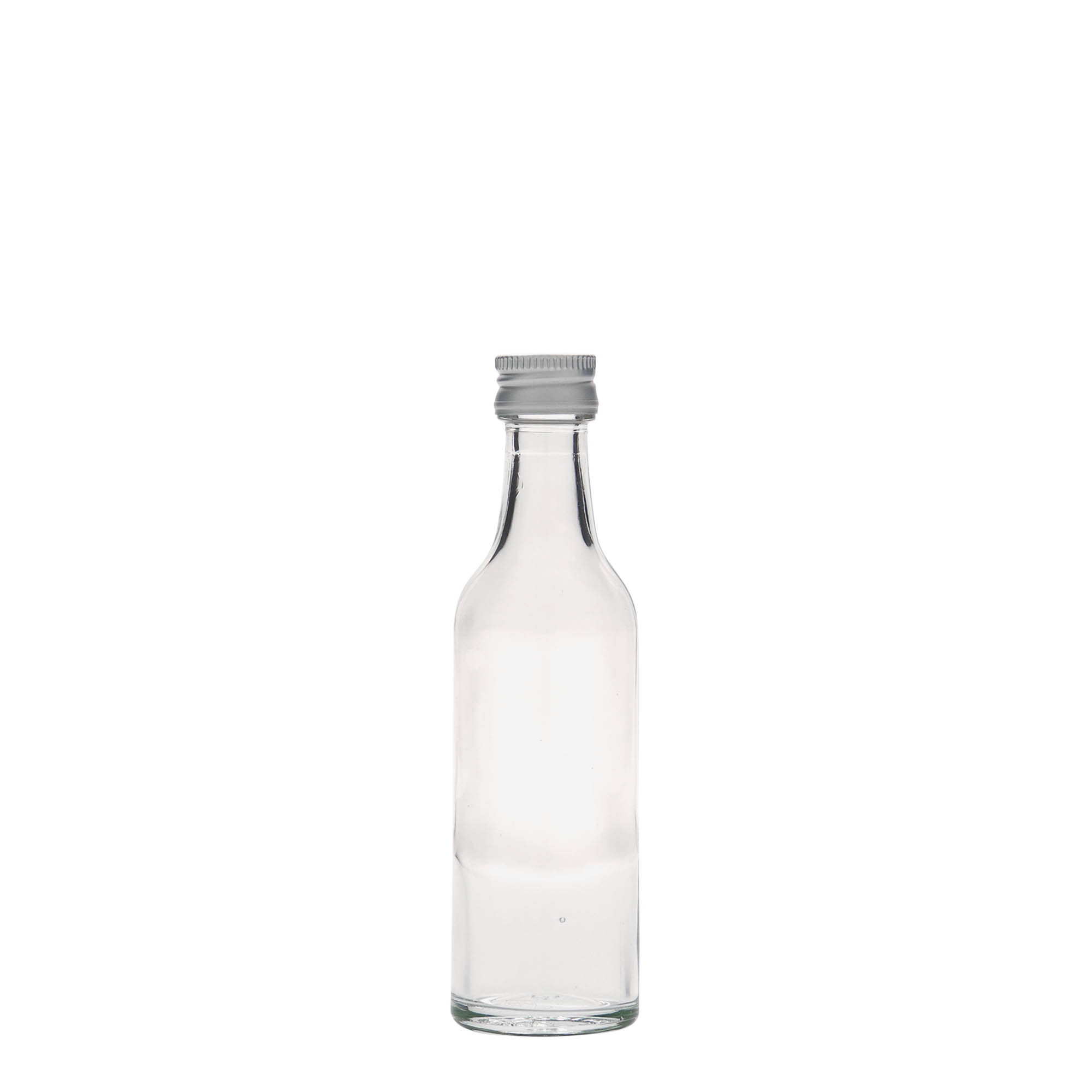 Frasco de vidro de 50 ml com gargalo recto, boca: PP 18 Frasco de vidro de 50 ml com gargalo recto, boca: PP 18