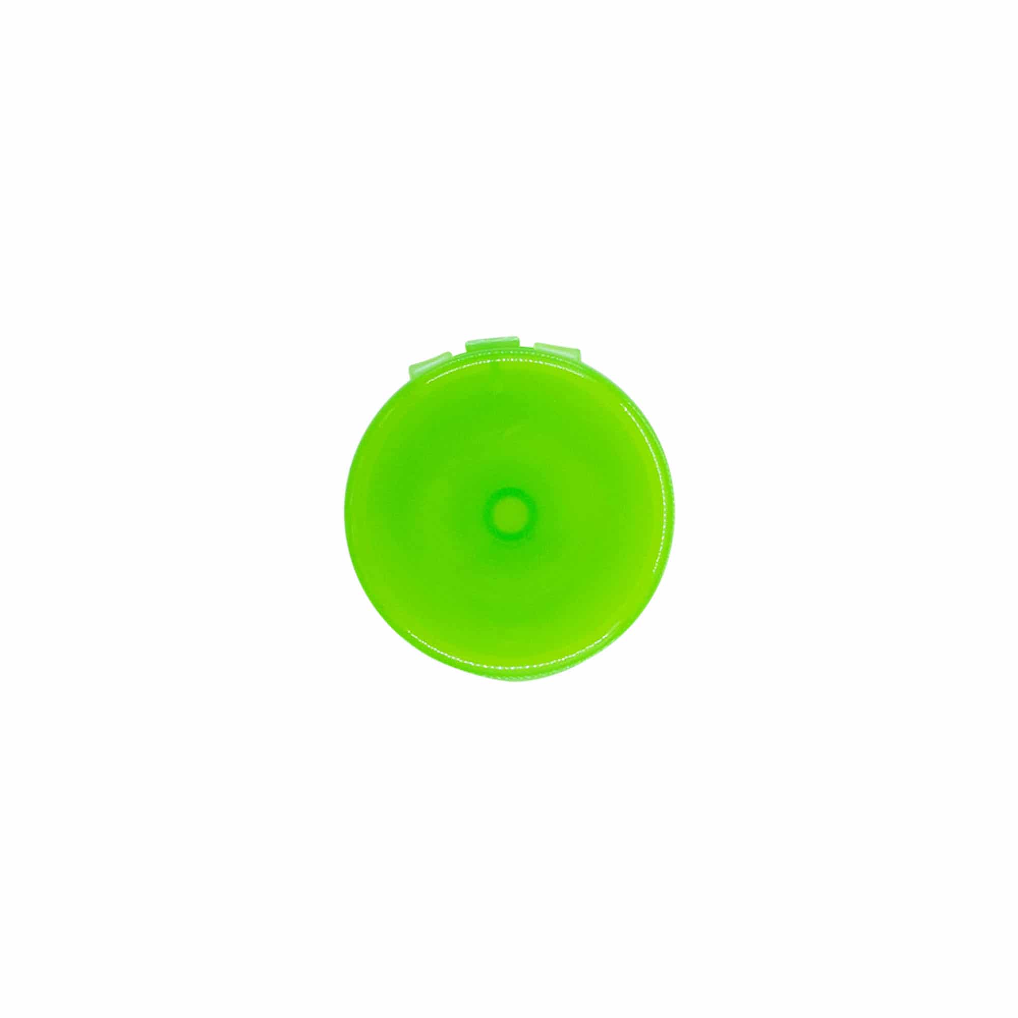 Tampa de rosca com dobradiça articulada, plástico PP, verde, para bocal: 24/410