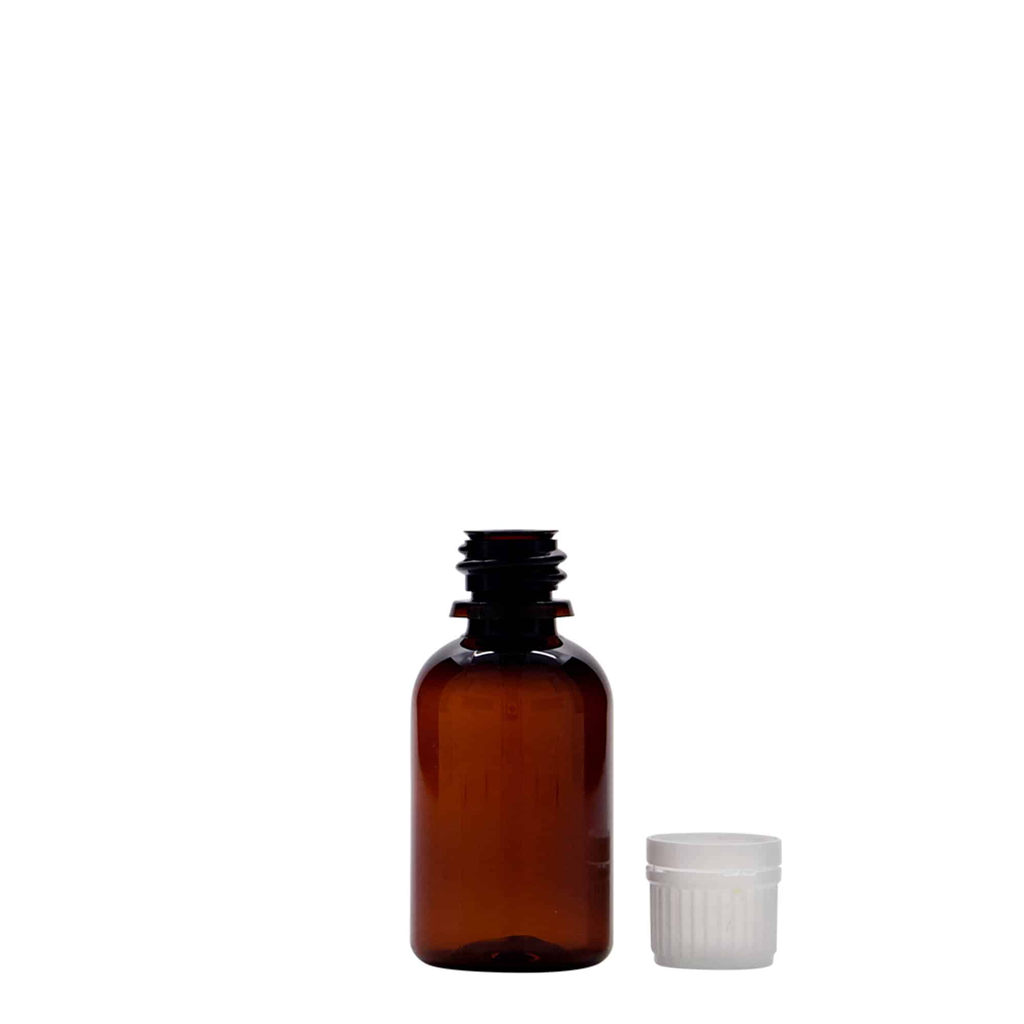 30 ml Frasco de medicamentos PET 'Easy Living', castanho, plástico, boca: DIN 18
