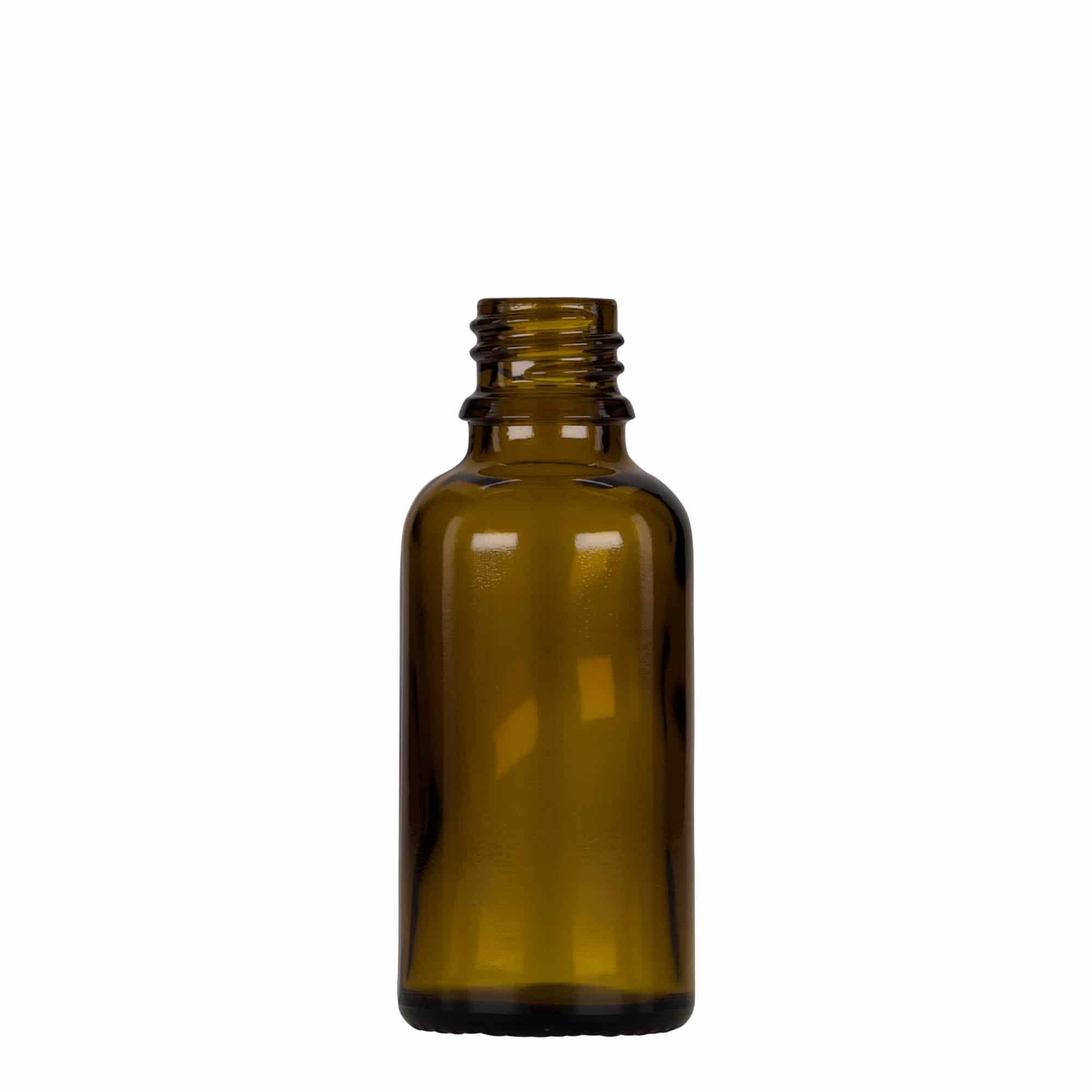 Frasco conta-gotas de 30 ml, médico, vidro, castanho-preto, boca: DIN 18 Frasco conta-gotas de 30 ml, médico, vidro, castanho-preto, boca: DIN 18