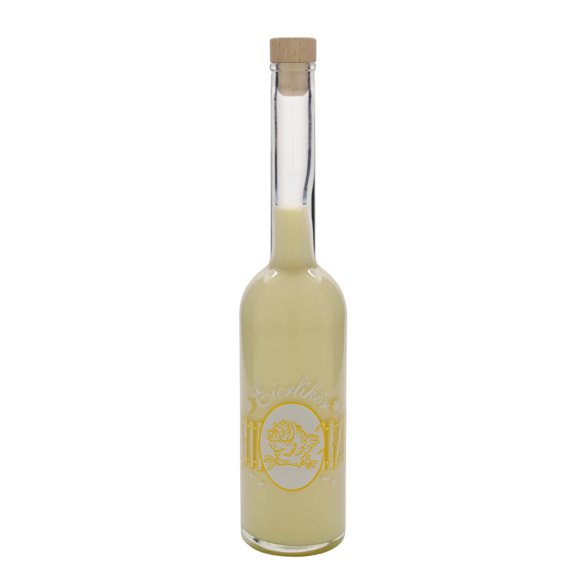 Garrafa de vidro de 500 ml 'Opera', motivo: licor de ovo, boca: cortiça Garrafa de vidro de 500 ml 'Opera', motivo: licor de ovo, boca: cortiça