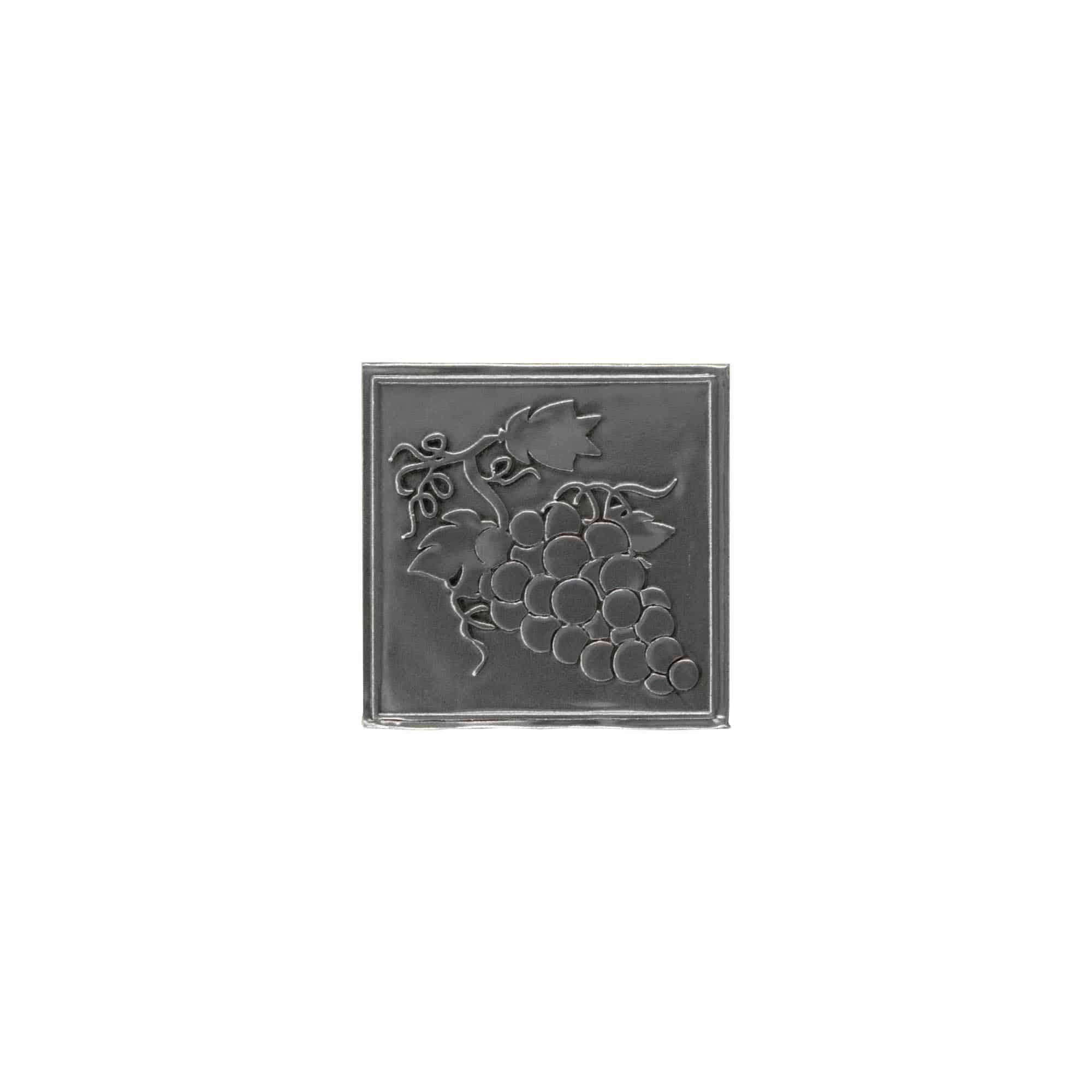 Etiqueta de estanho 'Uva', quadrada, metal, prateada