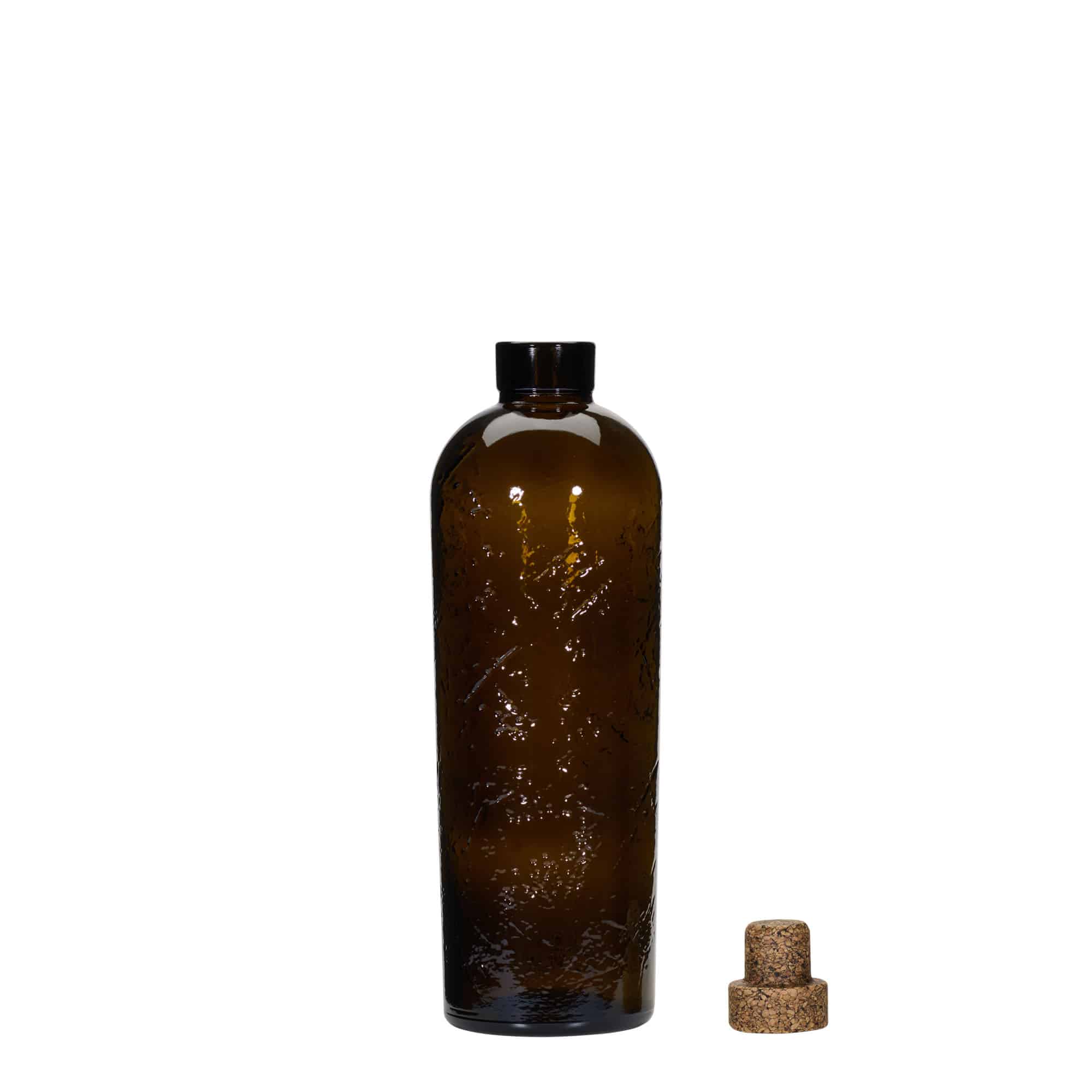 700 ml Garrafa de vidro artesanal 'Natural', castanha, Boca: Cortiça