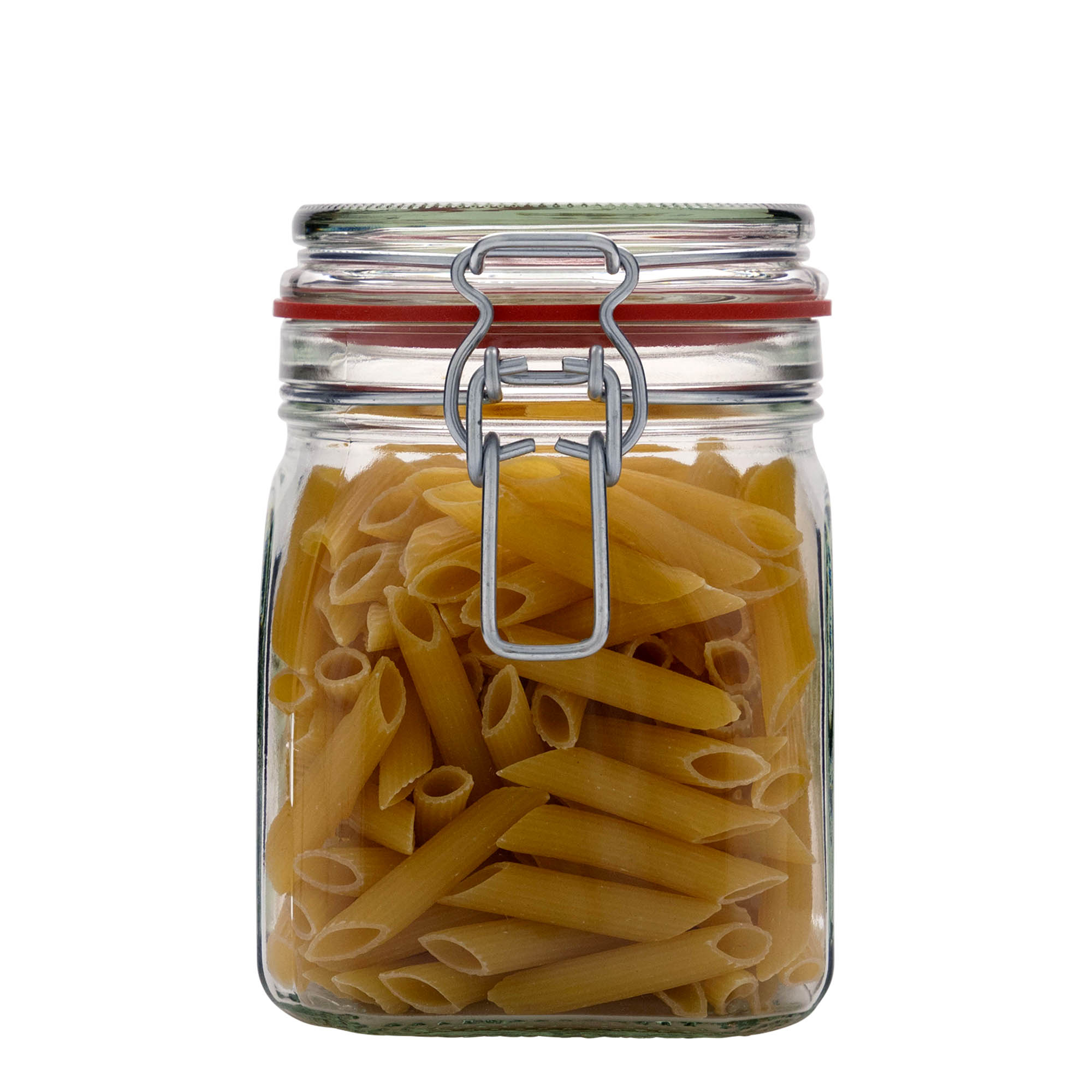 Frasco de vidro com fecho de arame de 900 ml, quadrado, boca: fecho de arame Frasco de vidro com fecho de arame de 900 ml, quadrado, boca: fecho de arame