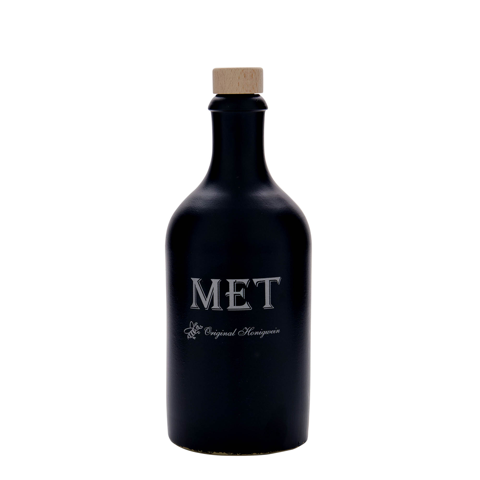 Jarro de barro de 500 ml, motivo: hidromel, grés, preto, boca: cortiça Jarro de barro de 500 ml, motivo: hidromel, grés, preto, boca: cortiça