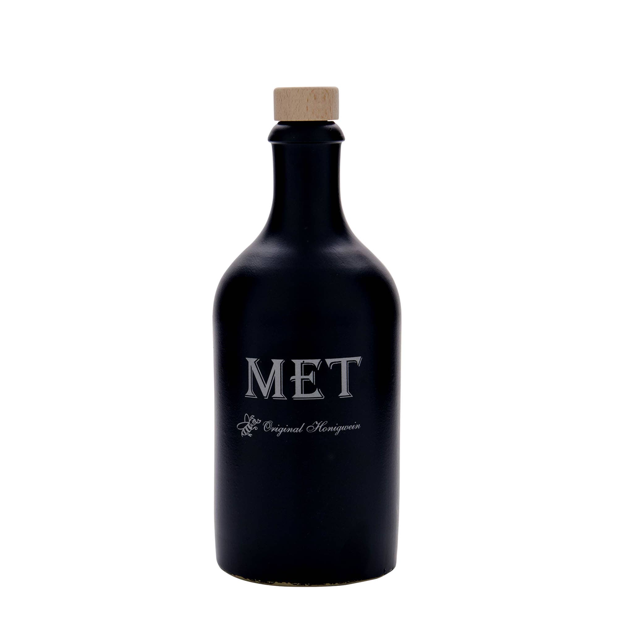 Jarro de barro de 500 ml, motivo: hidromel, grés, preto, boca: cortiça