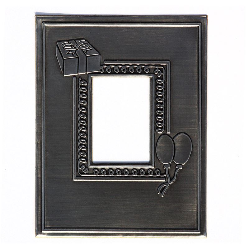 Etiqueta de estanho 'Foto', retangular, metal, prateado