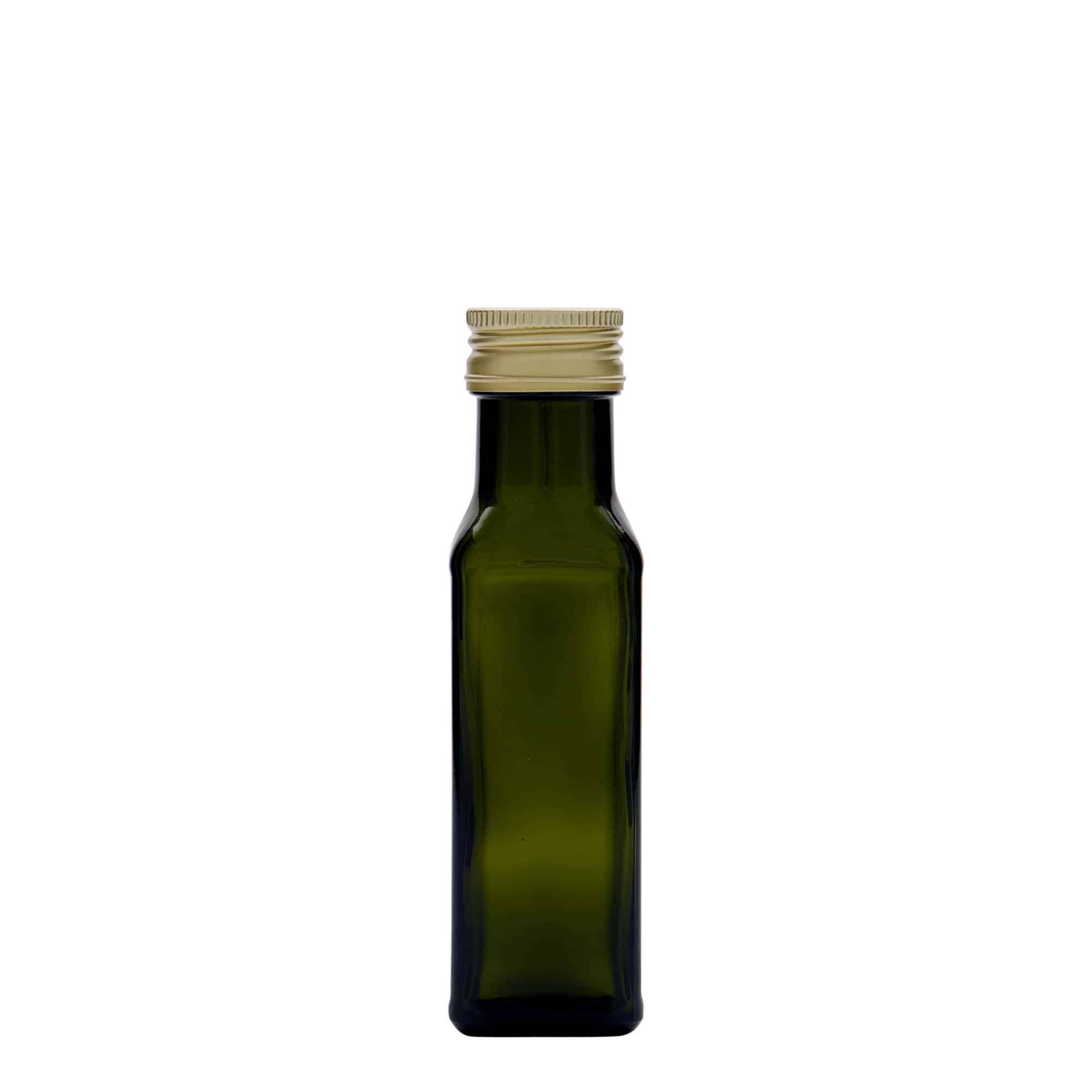 Frasco de vidro de 100 ml 'Marasca', quadrado, verde antigo, boca: PP 31,5
