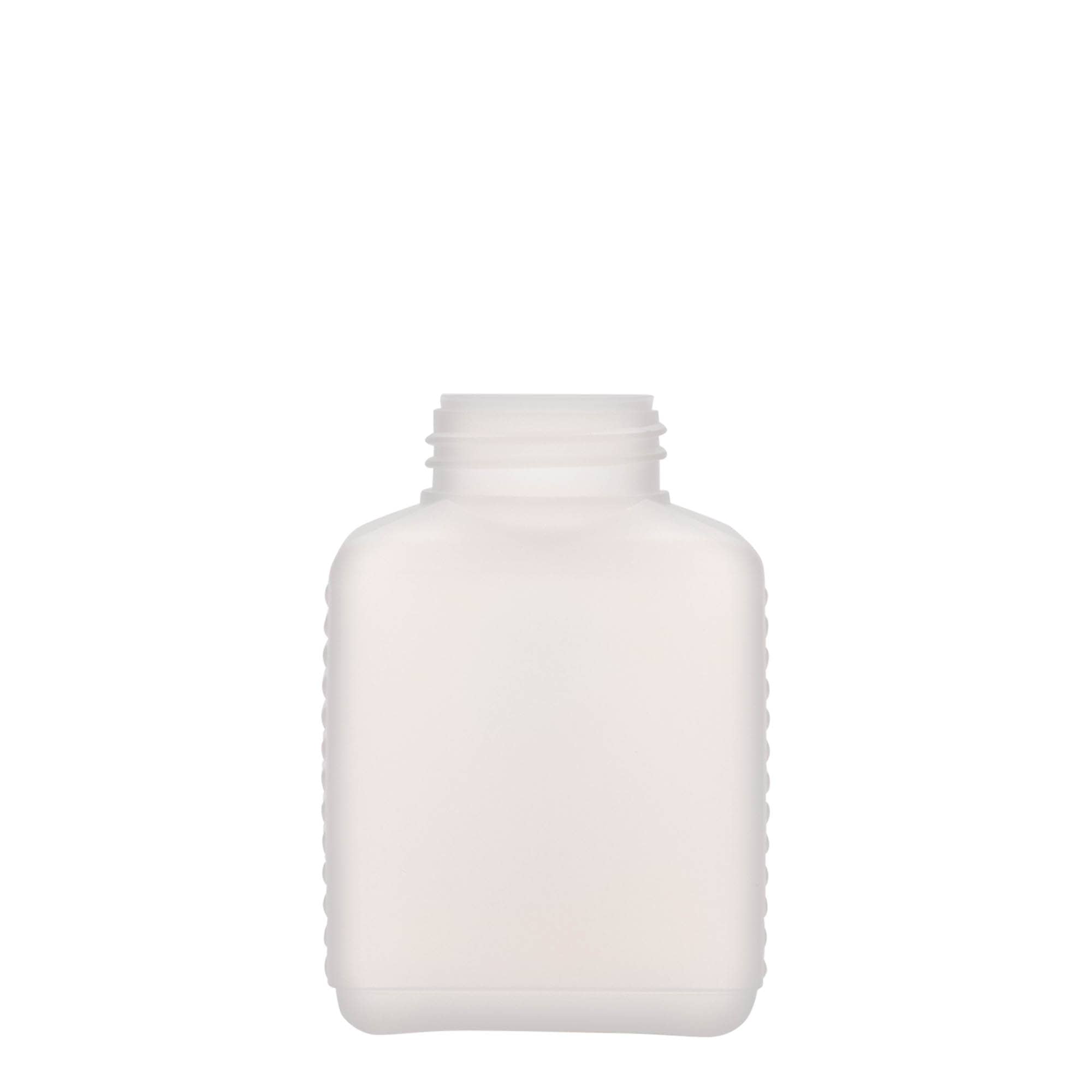 250 ml Frasco de gargalo largo, rectangular, plástico HDPE, natural, boca: DIN 40 EPE