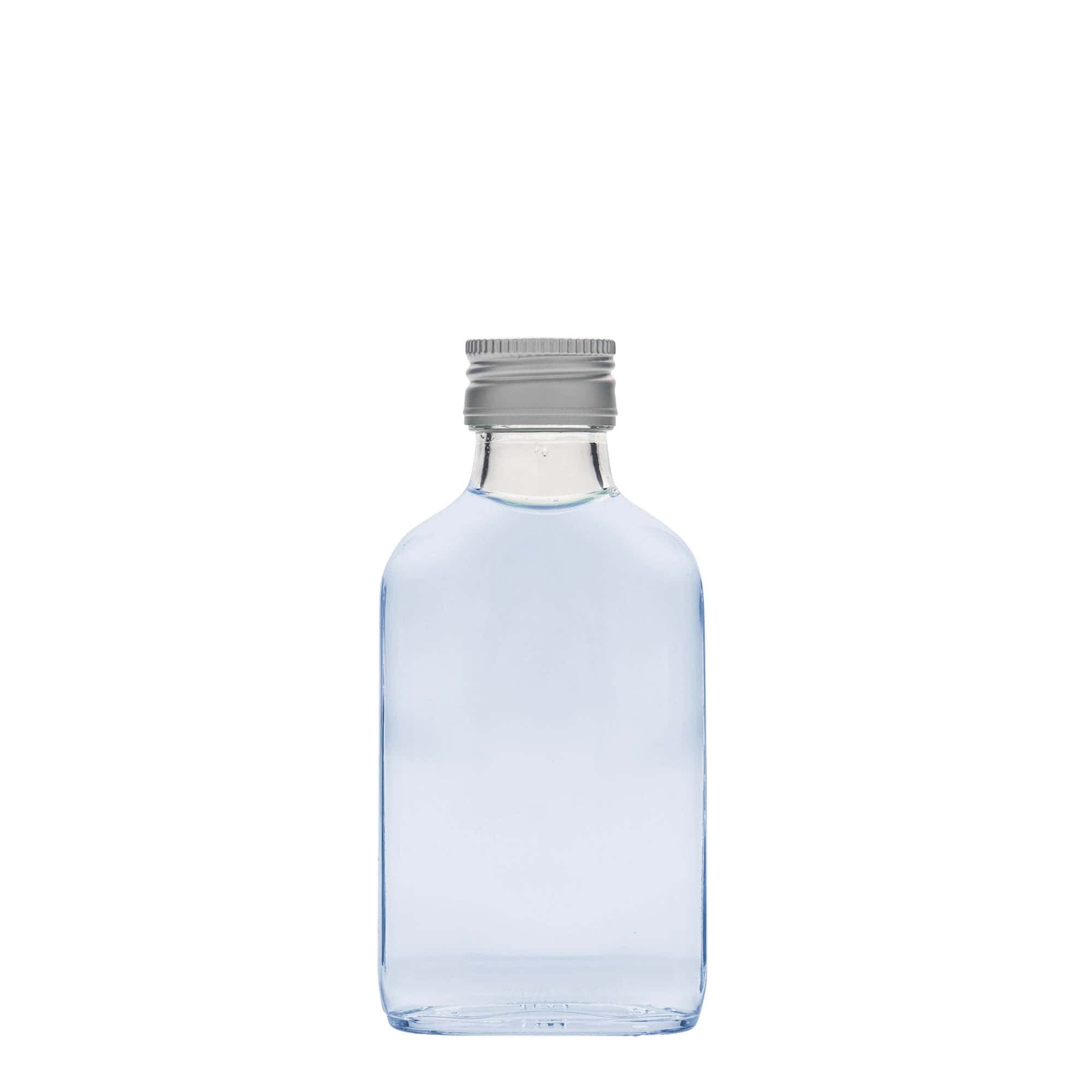 Frasco de bolso de 100 ml, retangular, vidro, boca: PP 28