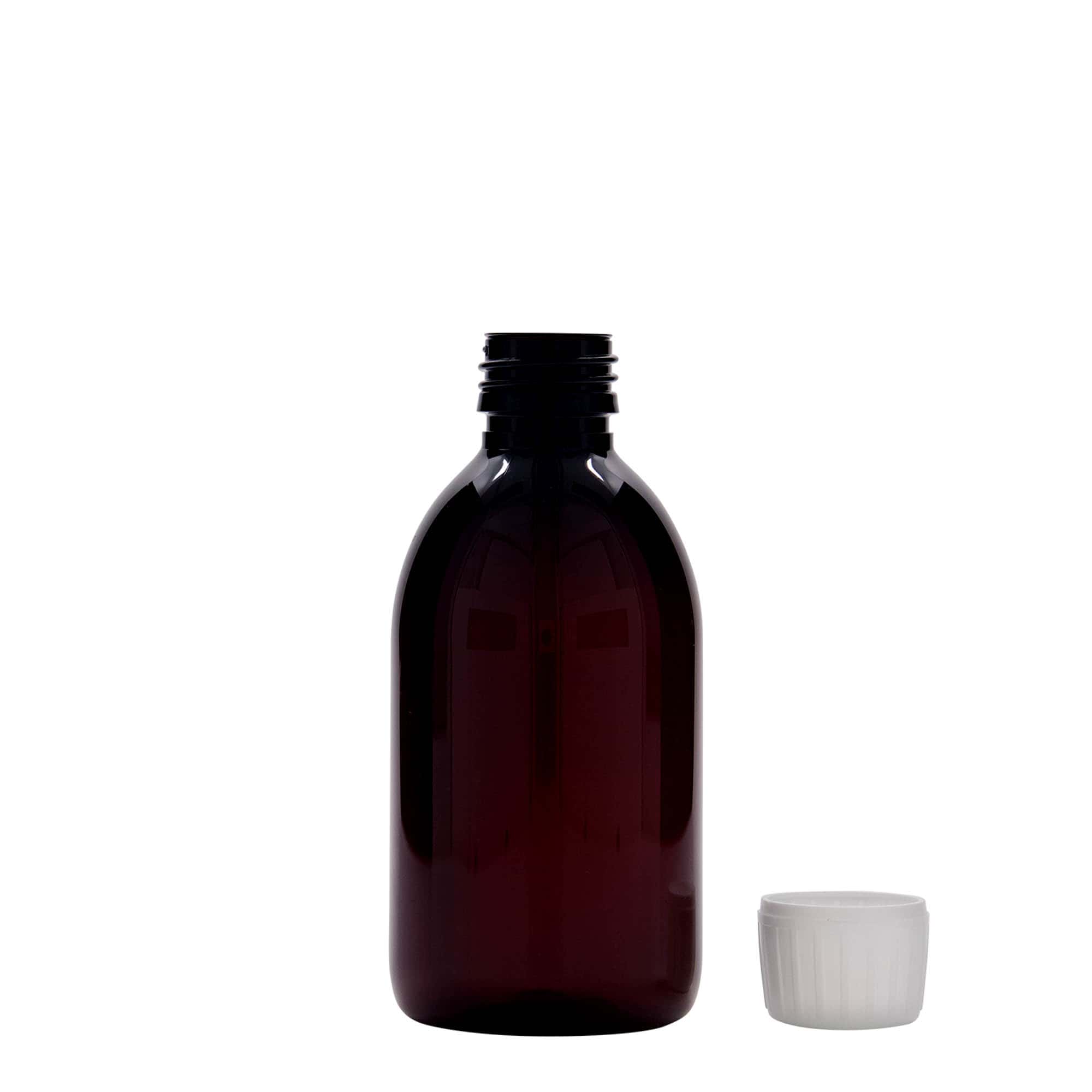 250 ml frasco médico PET, castanho, plástico, boca: PP 28