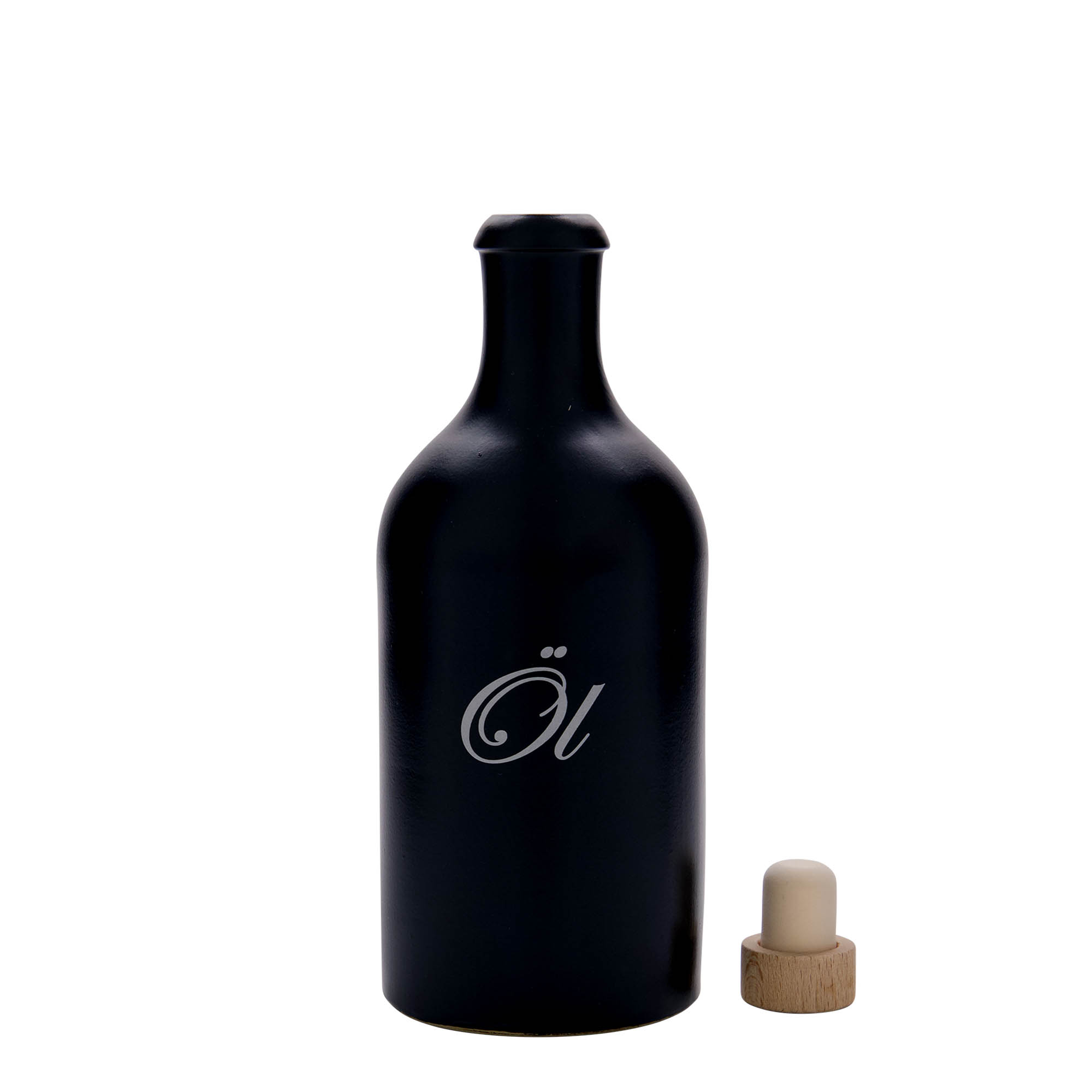 Jarro de barro 500 ml, motivo: óleo, grés, preto, boca: cortiça Jarro de barro 500 ml, motivo: óleo, grés, preto, boca: cortiça