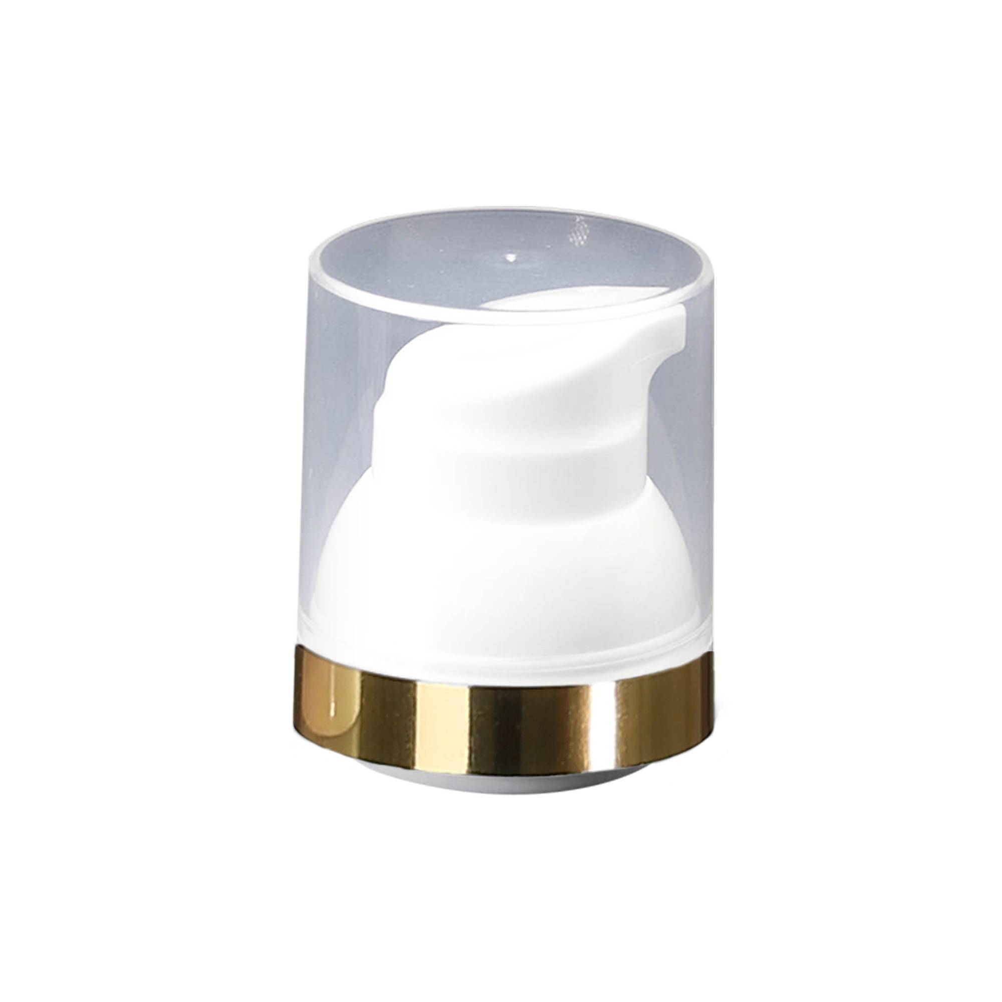Cabeça de bomba dispensadora airless „Mezzo“, tipo D, plástico PP, branco com borda dourada e tampa transparente