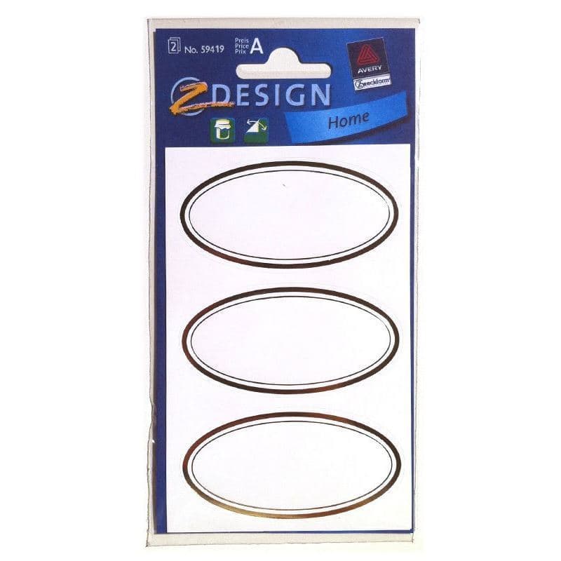 Etiquetas com formas 'Moldura dourada', oval, papel, branco-dourado Etiquetas com formas 'Moldura dourada', oval, papel, branco-dourado