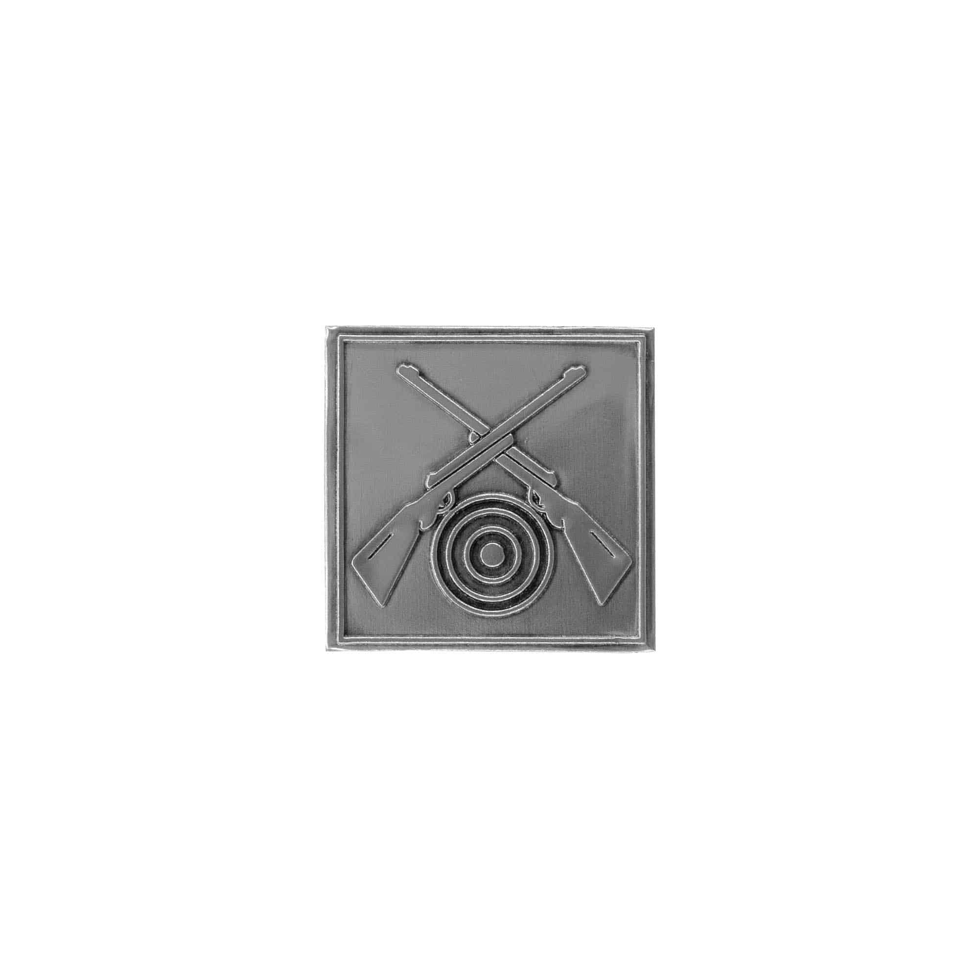 Etiqueta de estanho 'Atirador', quadrada, metal, prateado Etiqueta de estanho 'Atirador', quadrada, metal, prateado