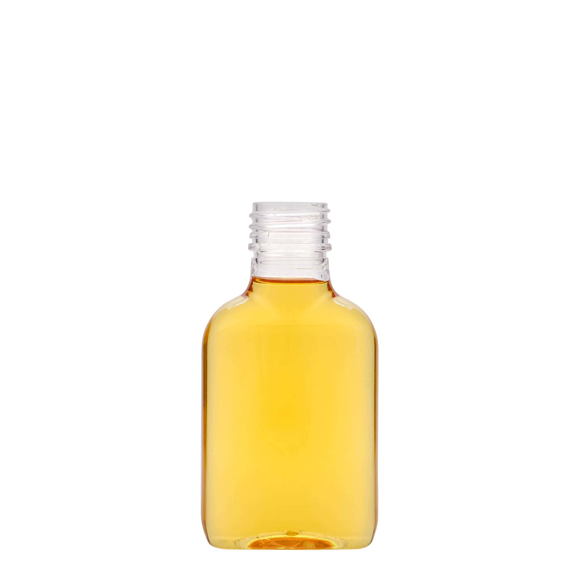 Frasco de bolso de 100 ml, oval, plástico PET, bocal: PP 28