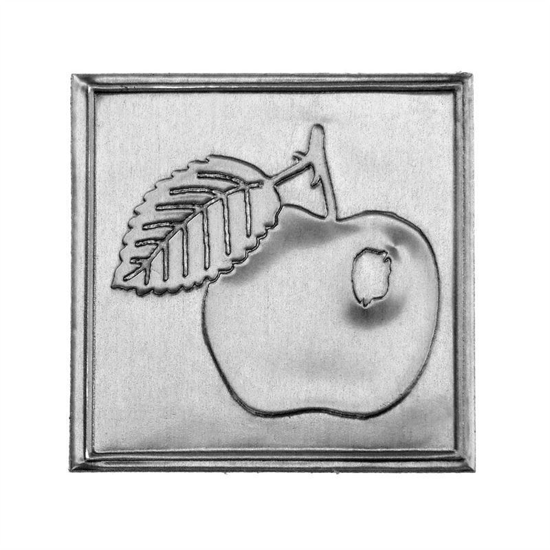 Etiqueta de estanho 'Maçã', quadrada, metal, prata