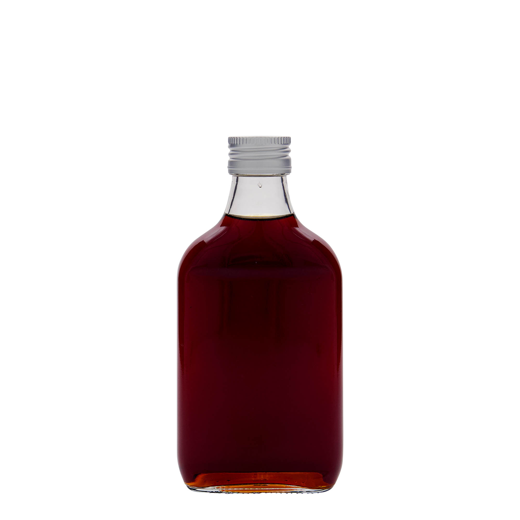 Frasco de bolso de 200 ml, retangular, vidro, boca: PP 28 Frasco de bolso de 200 ml, retangular, vidro, boca: PP 28