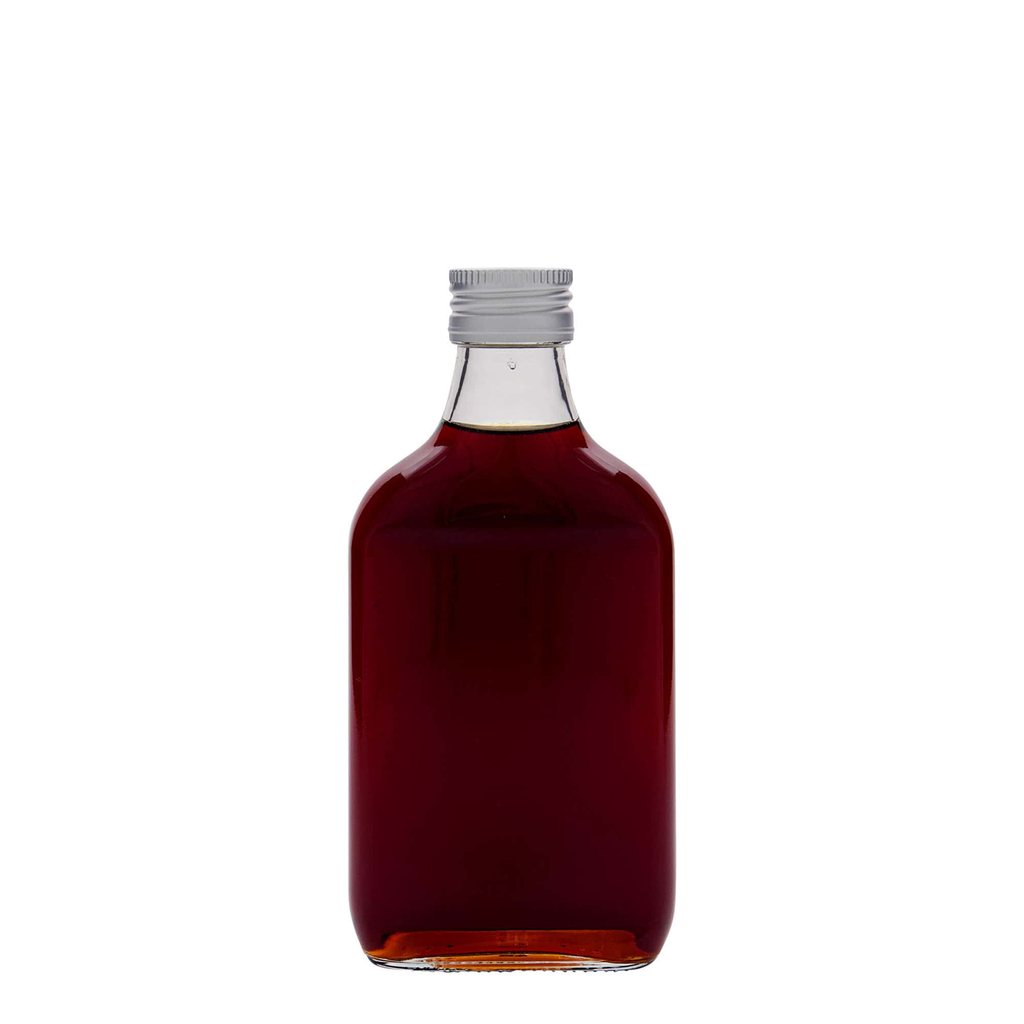 Frasco de bolso de 200 ml, retangular, vidro, boca: PP 28