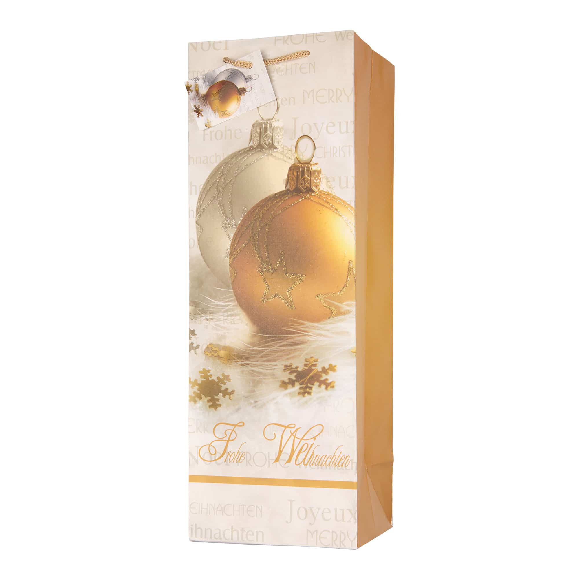 Saco para garrafas, motivo: Feliz Natal, quadrado, papel, dourado