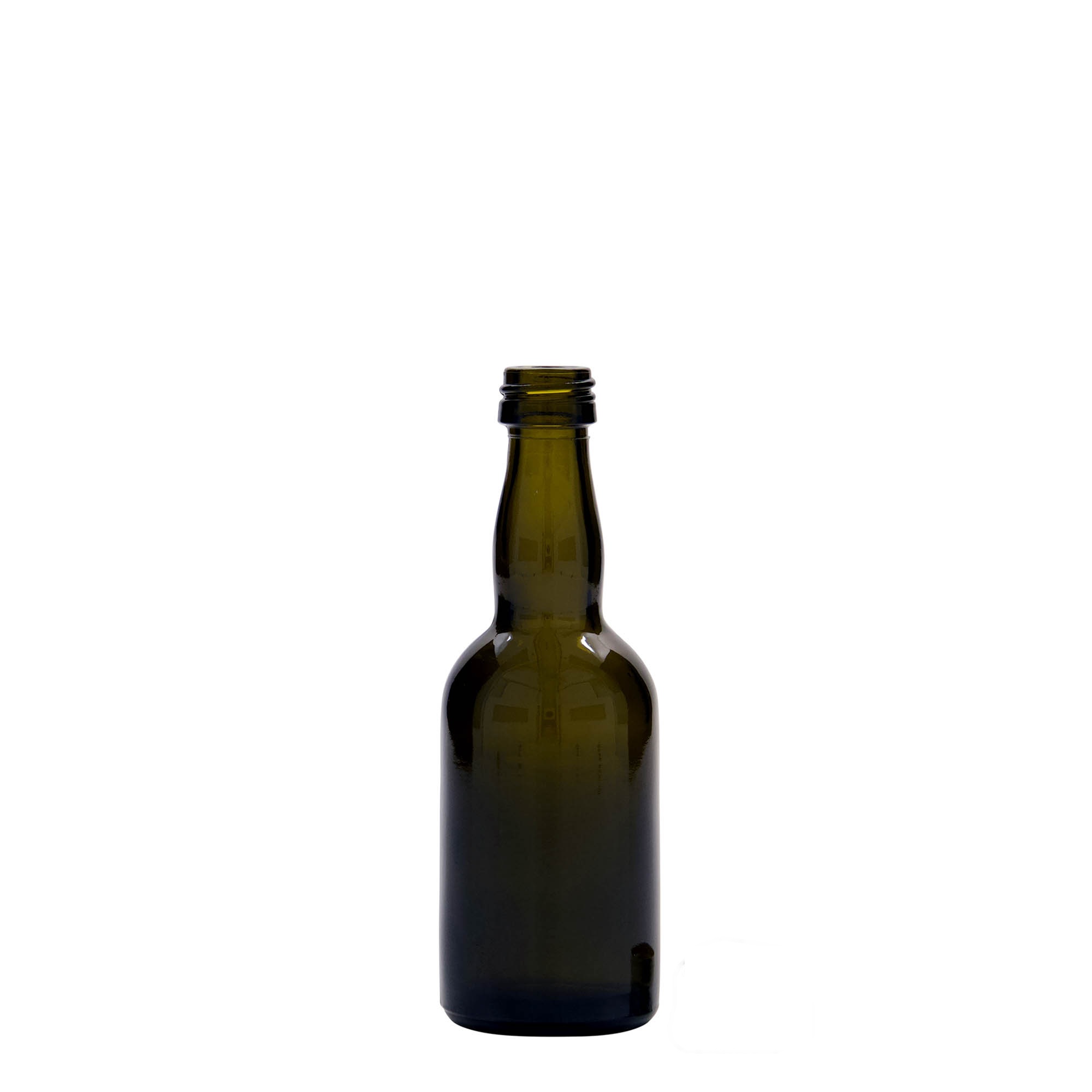 Frasco de vidro de 50 ml 'Proba', verde antigo, boca: PP 18 Frasco de vidro de 50 ml 'Proba', verde antigo, boca: PP 18