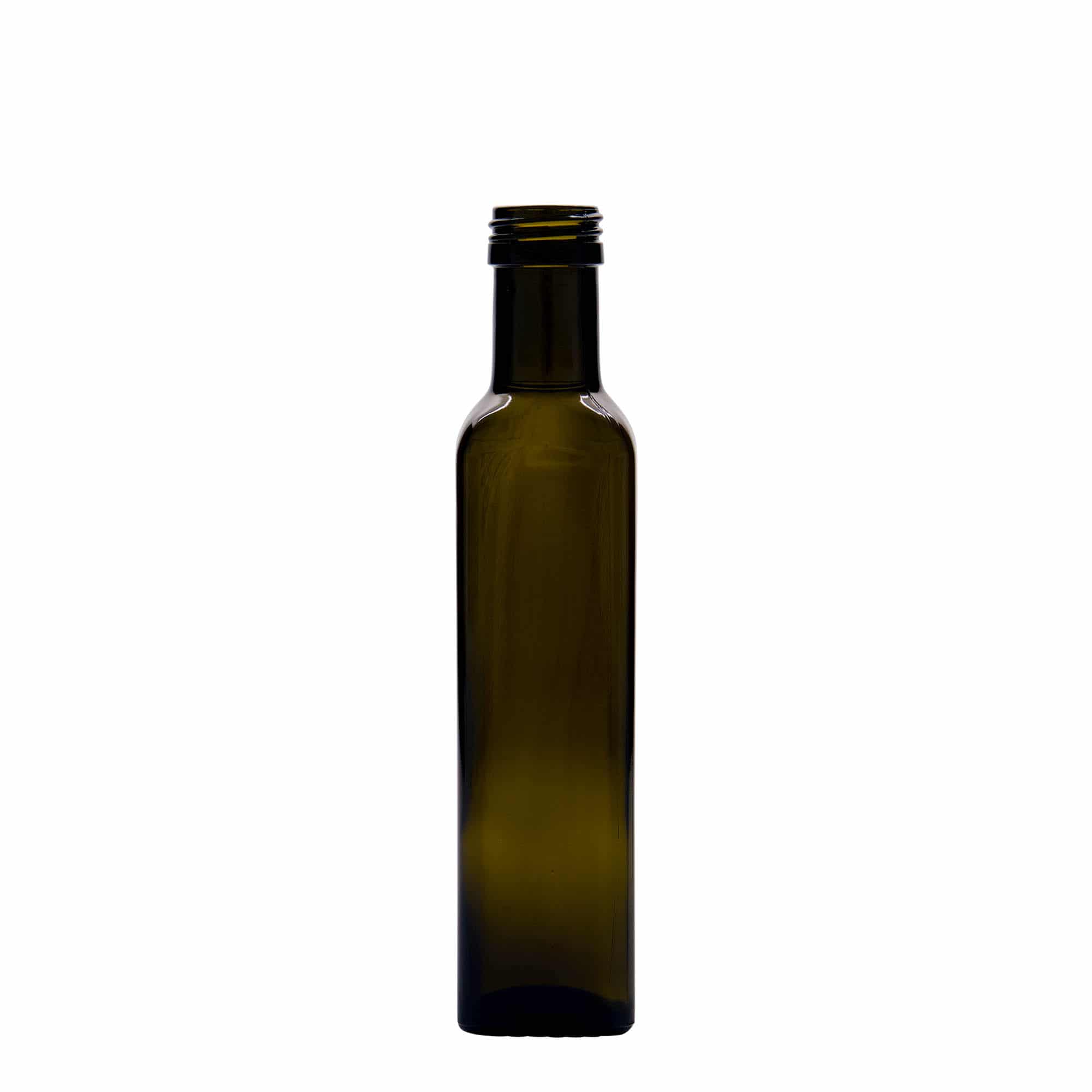 250 ml Garrafa de vidro 'Marasca', quadrada, verde antigo, boca: PP 31,5