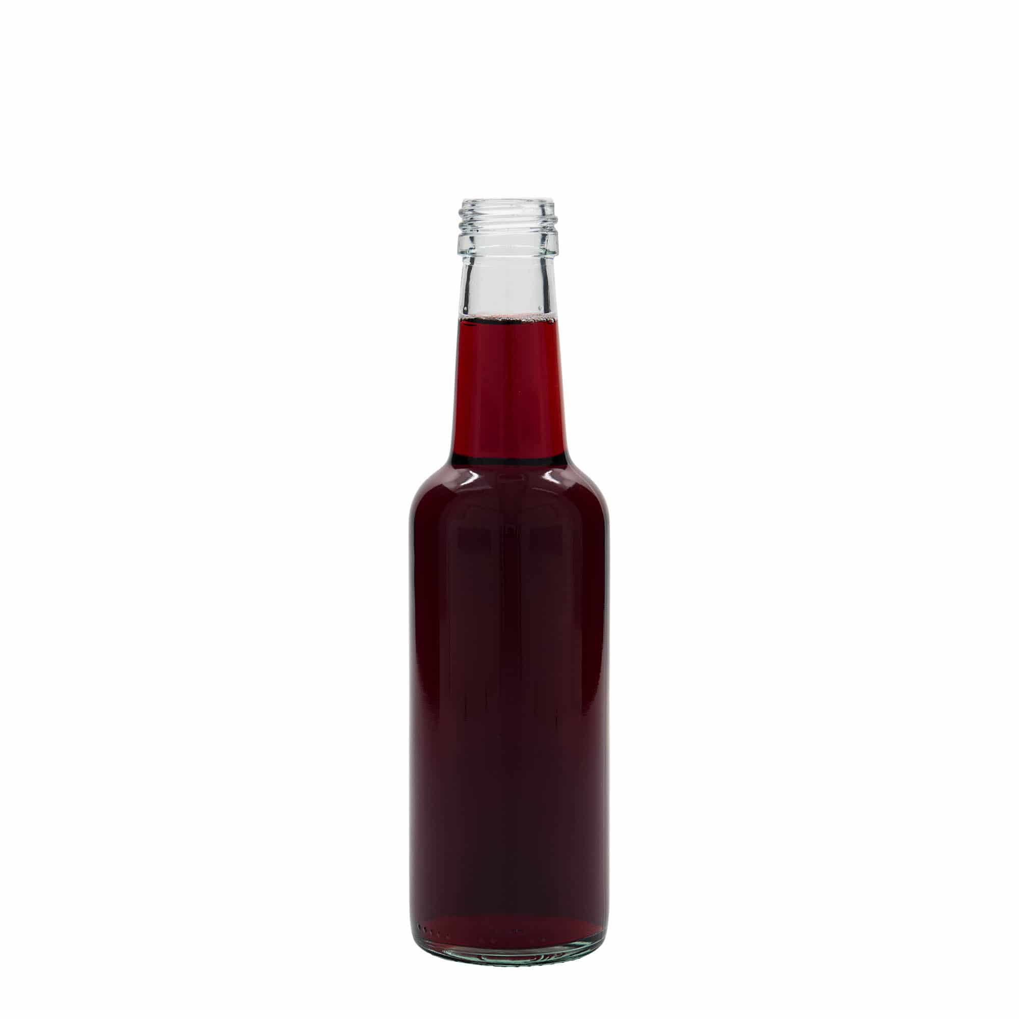 Frasco de vidro de 250 ml, pescoço reto, boca: PP 28 Frasco de vidro de 250 ml, pescoço reto, boca: PP 28