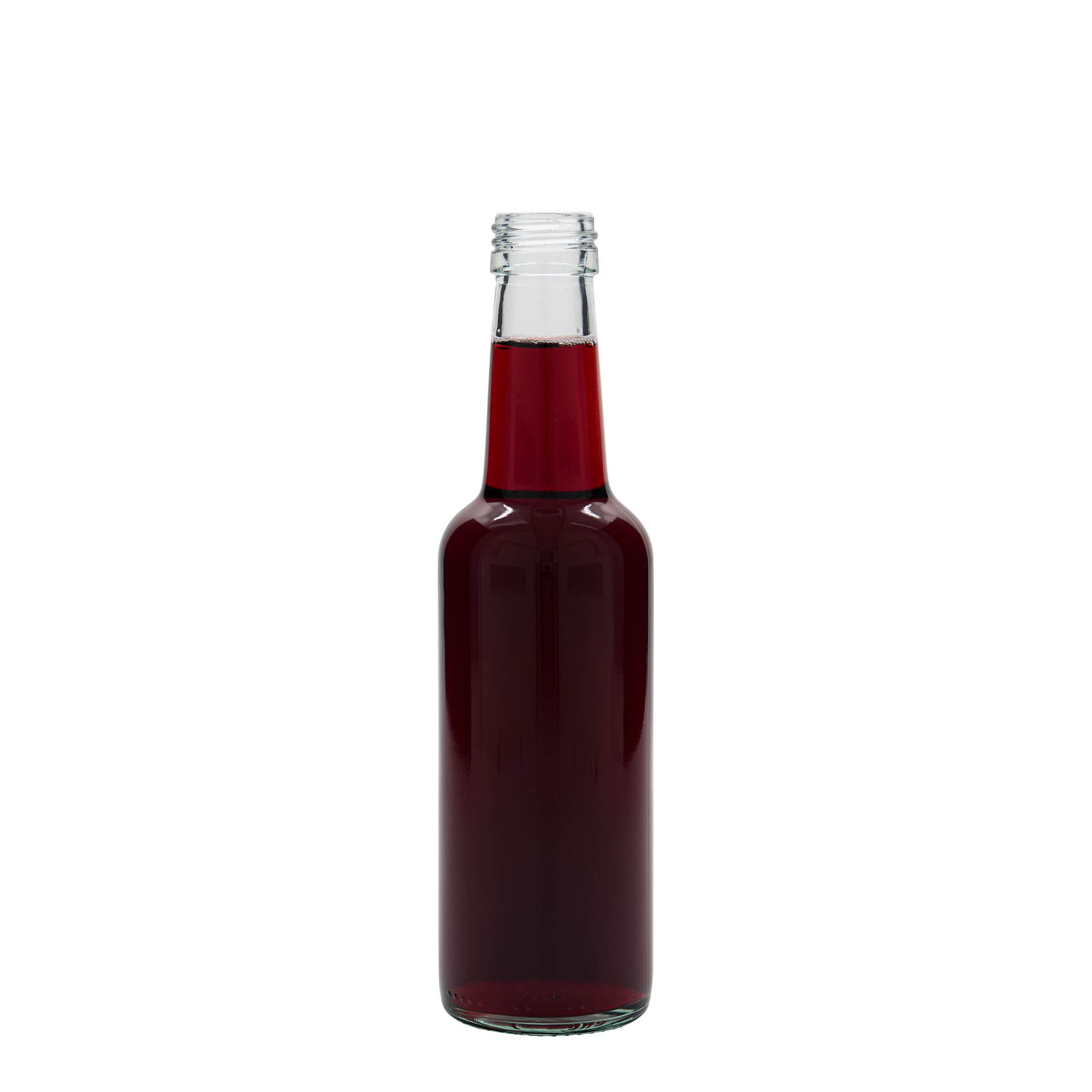 Frasco de vidro de 250 ml, pescoço reto, boca: PP 28 Frasco de vidro de 250 ml, pescoço reto, boca: PP 28