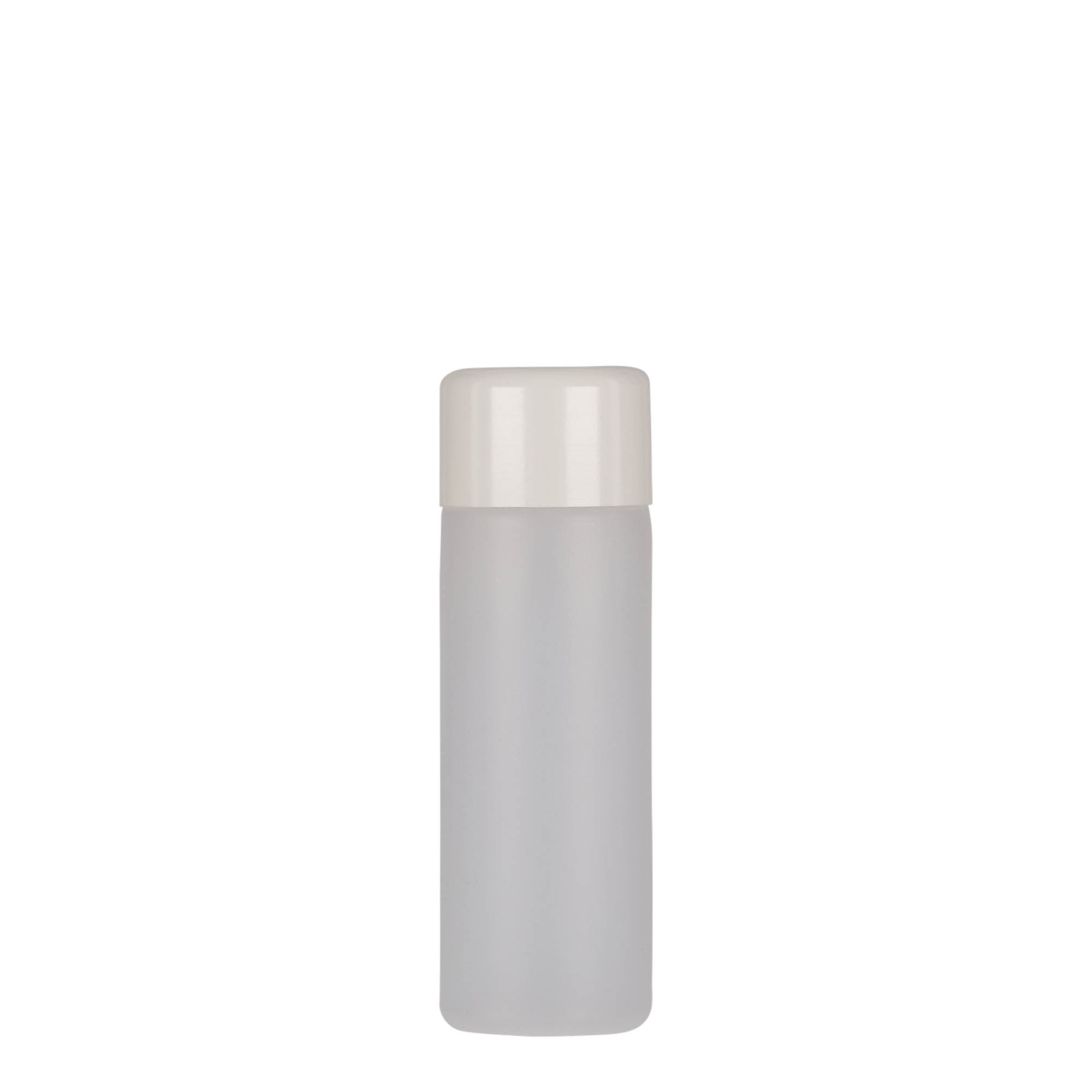 Frasco redondo de 50 ml, plástico PE, natural, bocal: tampa de rosca Frasco redondo de 50 ml, plástico PE, natural, bocal: tampa de rosca