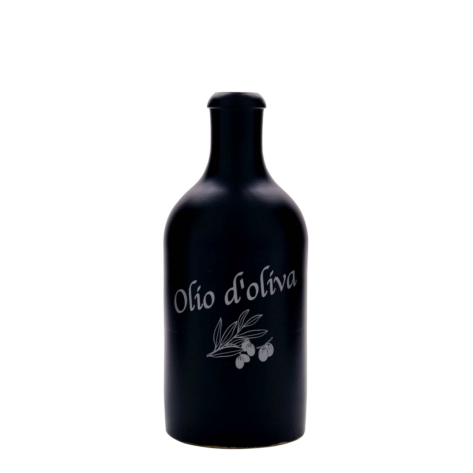 500 ml Jarro de barro, motivo: Olio d'Oliva, grés, castanho, cristal, boca: Cortiça 500 ml Jarro de barro, motivo: Olio d'Oliva, grés, castanho, cristal, boca: Cortiça