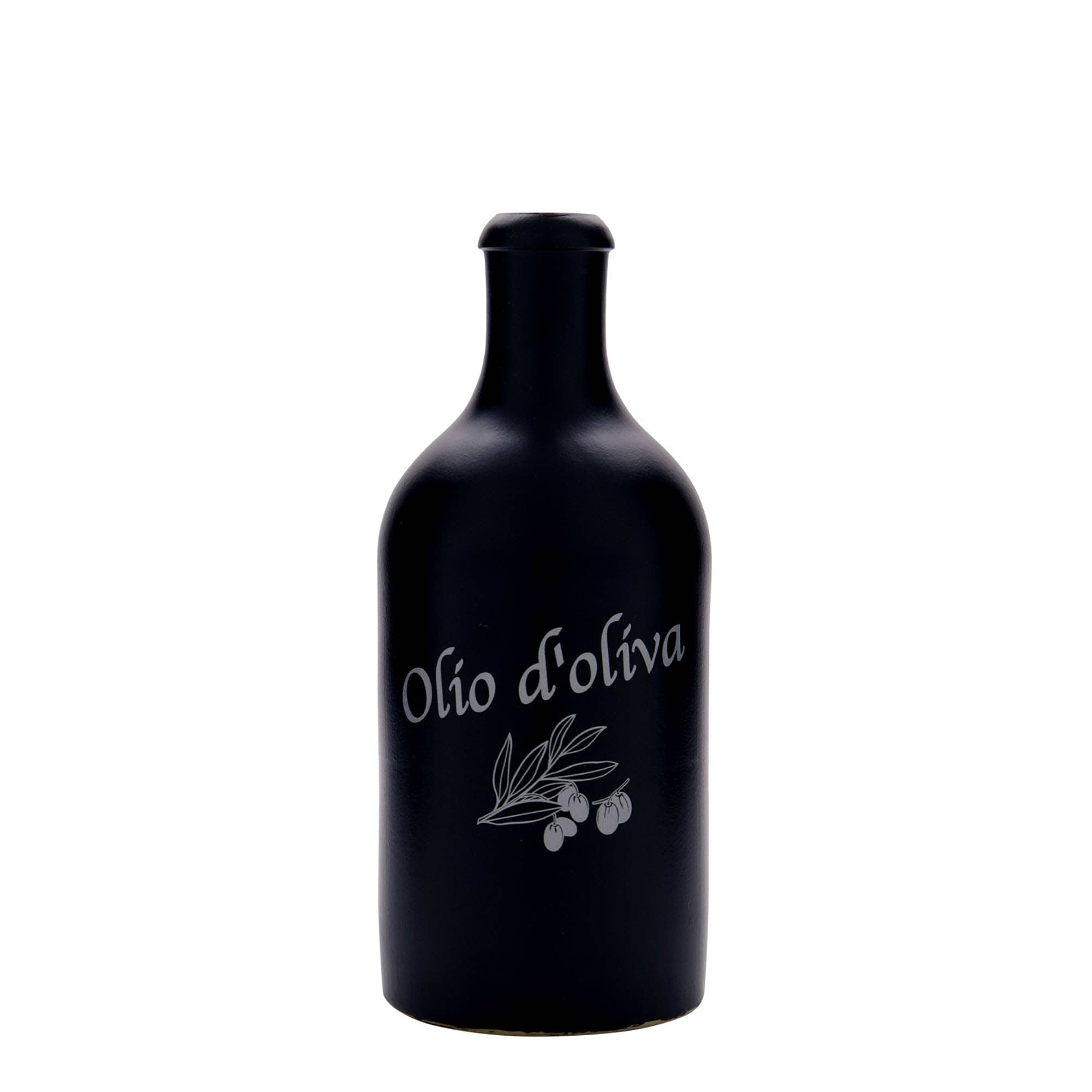 Jarro de barro de 500 ml, motivo: Azeite, grés, preto, boca: cortiça